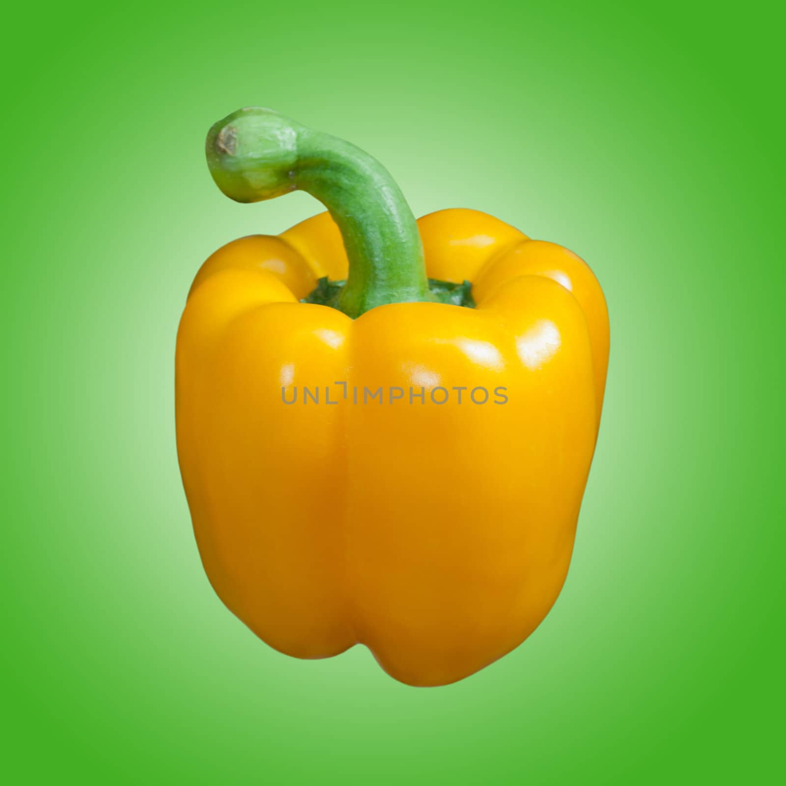 Yellow paprika isolated on green background
