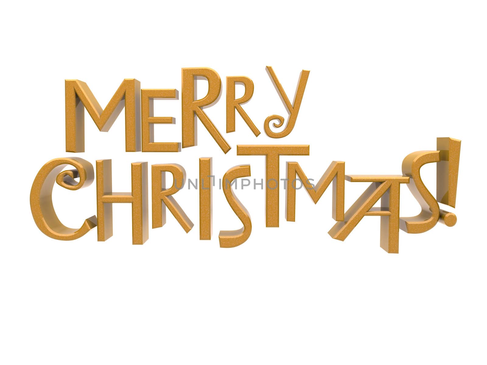Merry Christmas in  yellow sparkling rendered letters isolated on a white background