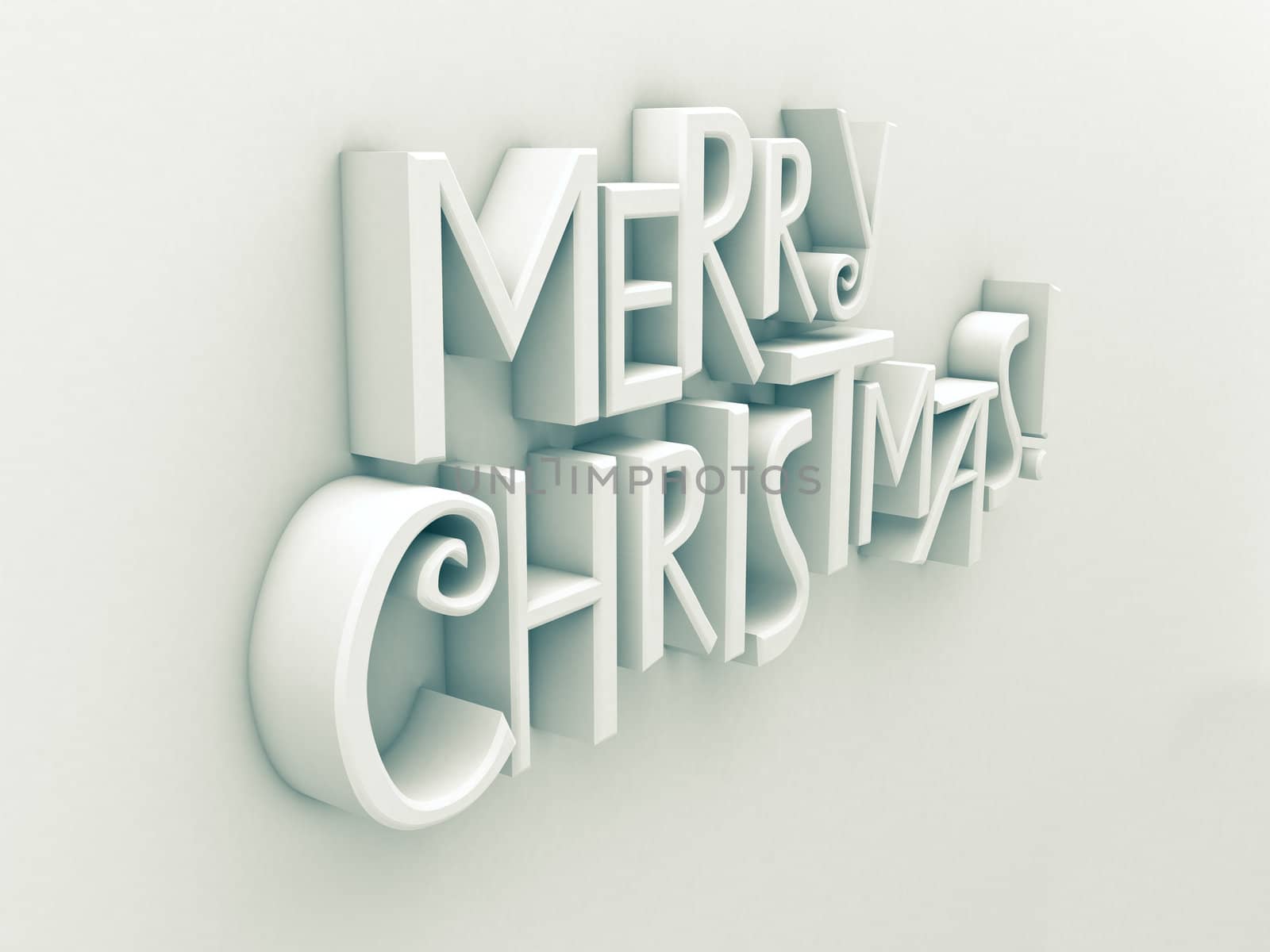 Merry Christmas in white matt rendered letters on a white background