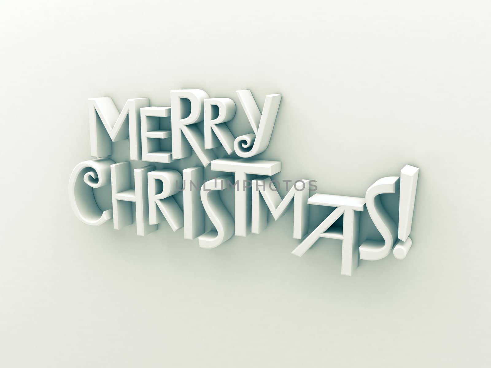 Merry Christmas in white matt rendered letters on a white background