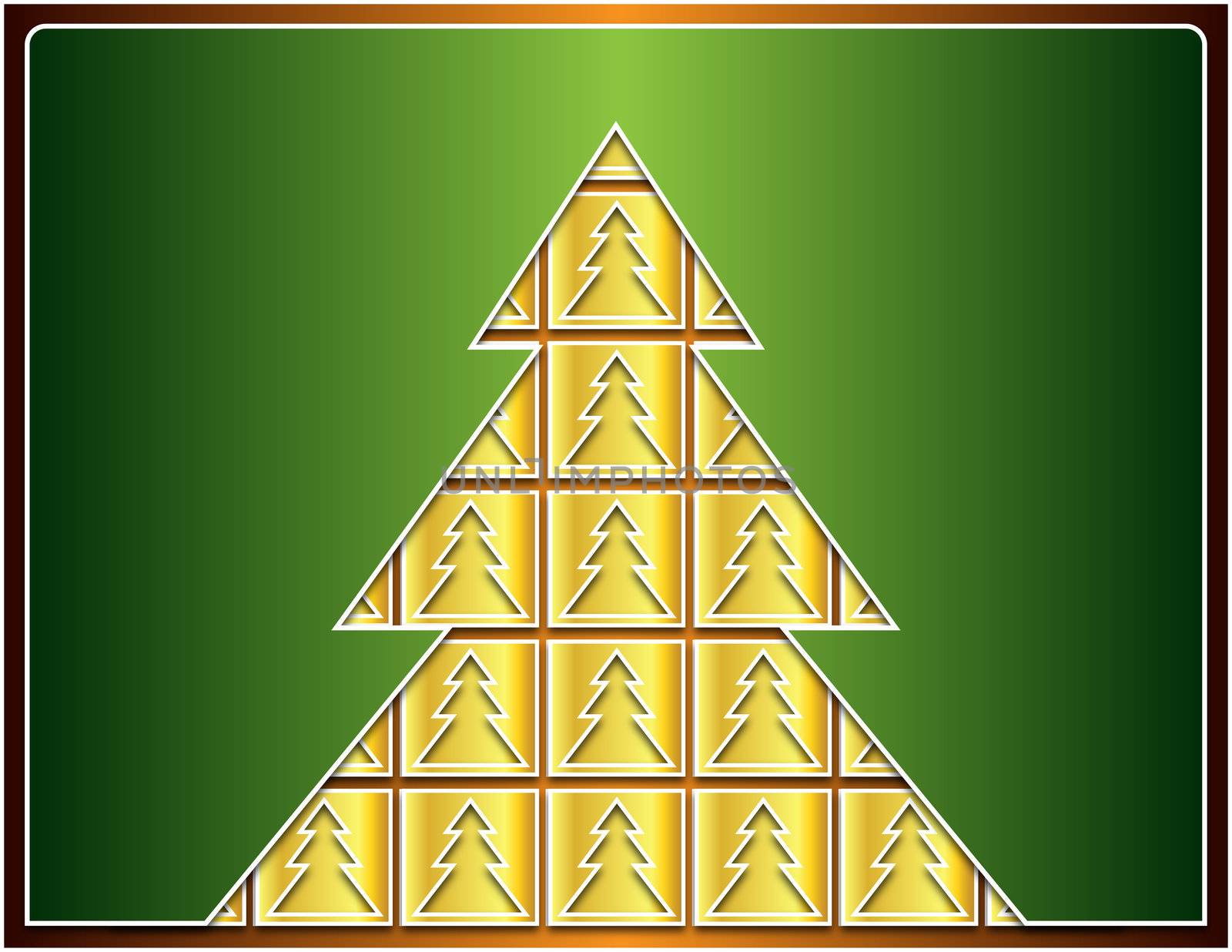 icons with golden Christmas tree covered with green tree
