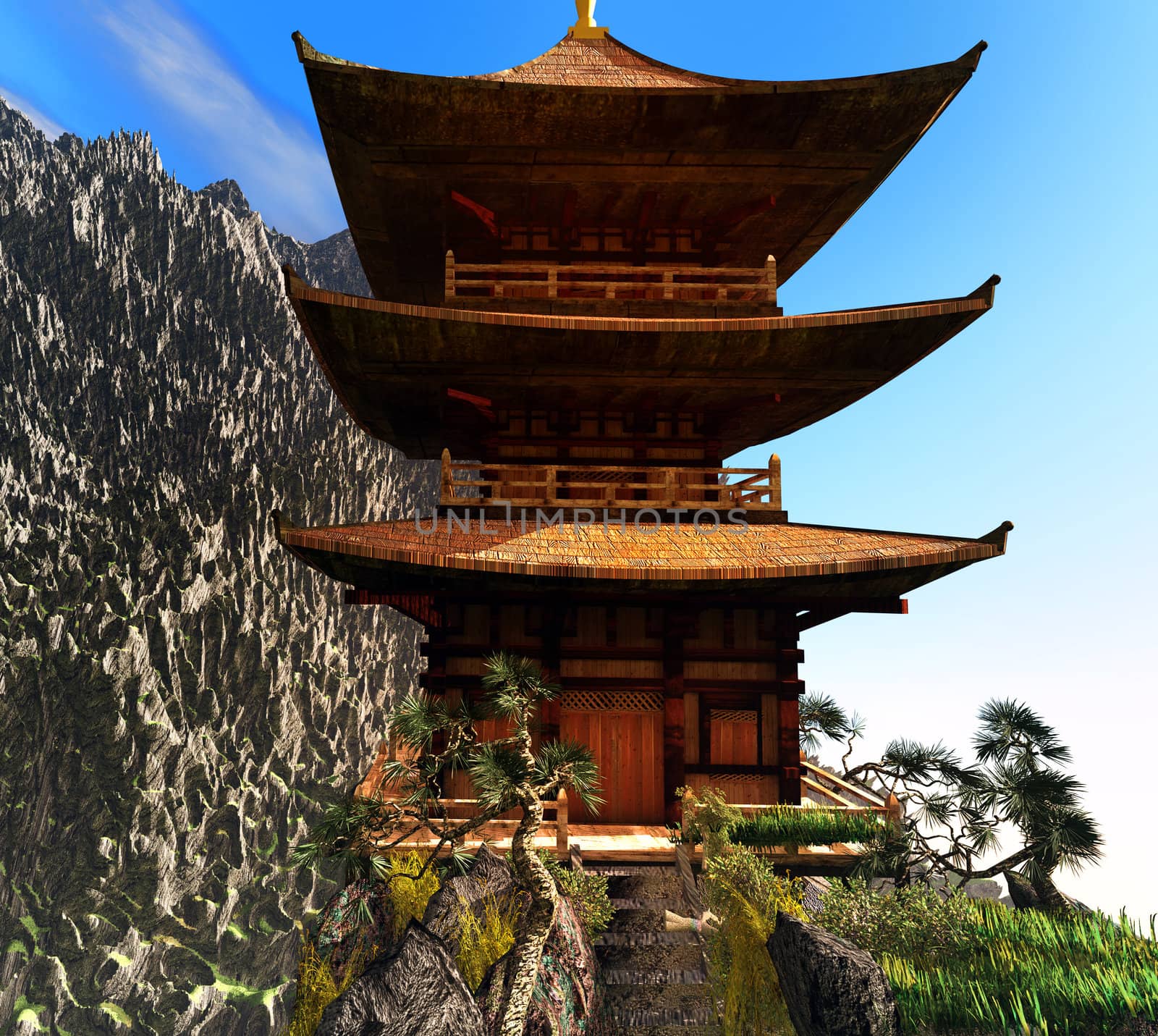 Buddhist temple in mountains by andromeda13