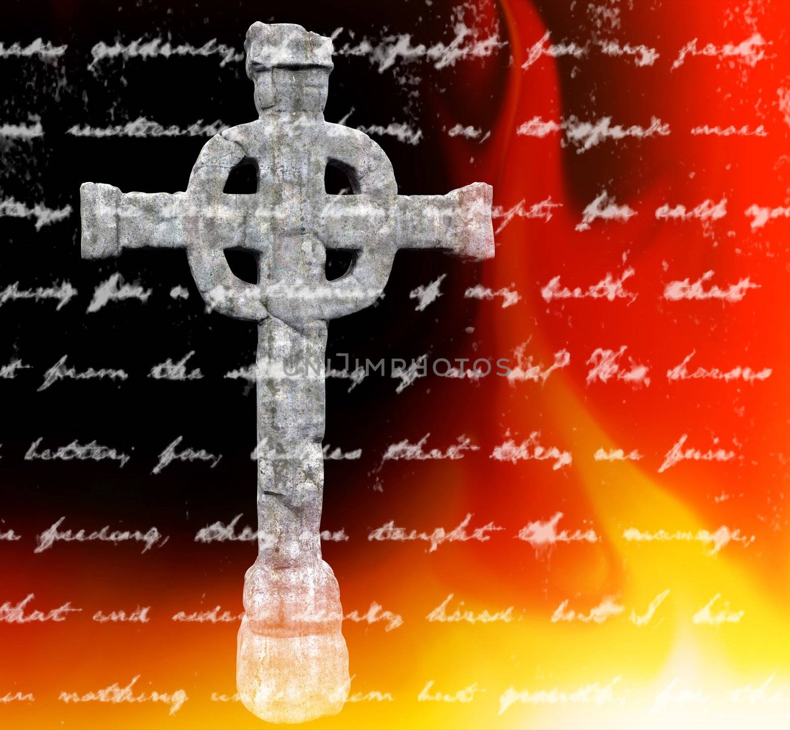 Celtic cross isolated on the background with ancient scripture