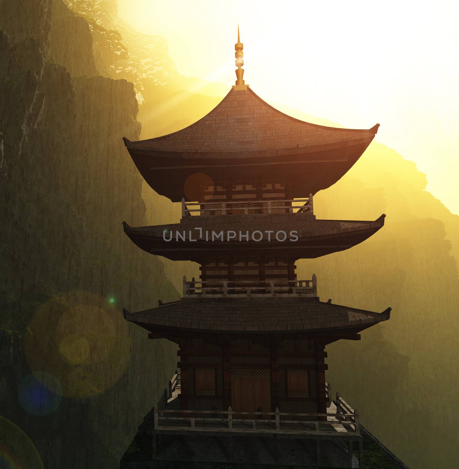 Zen buddhist temple in the mountains by andromeda13