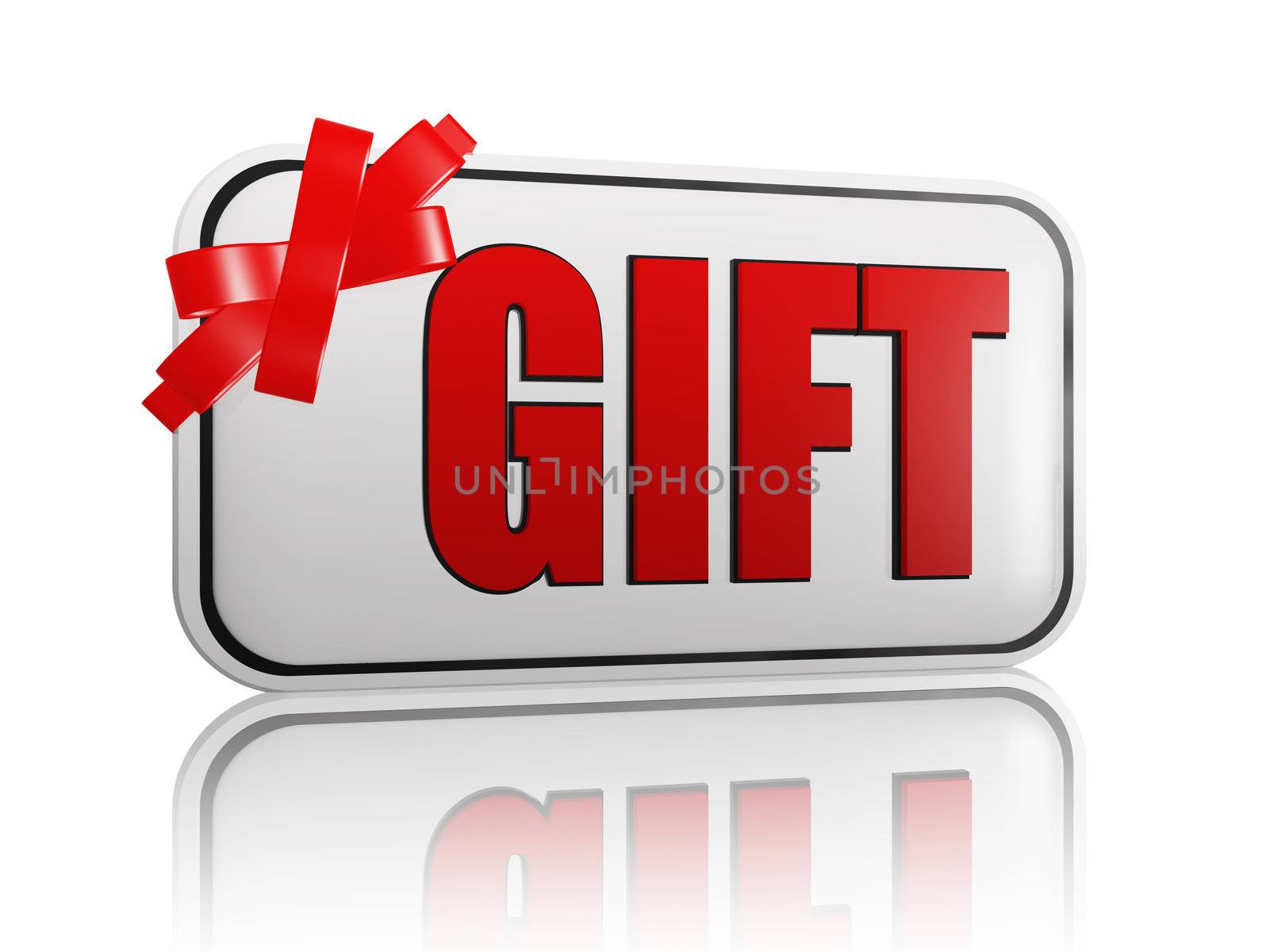 3d white banner with text gift and red bow, business and holiday concept