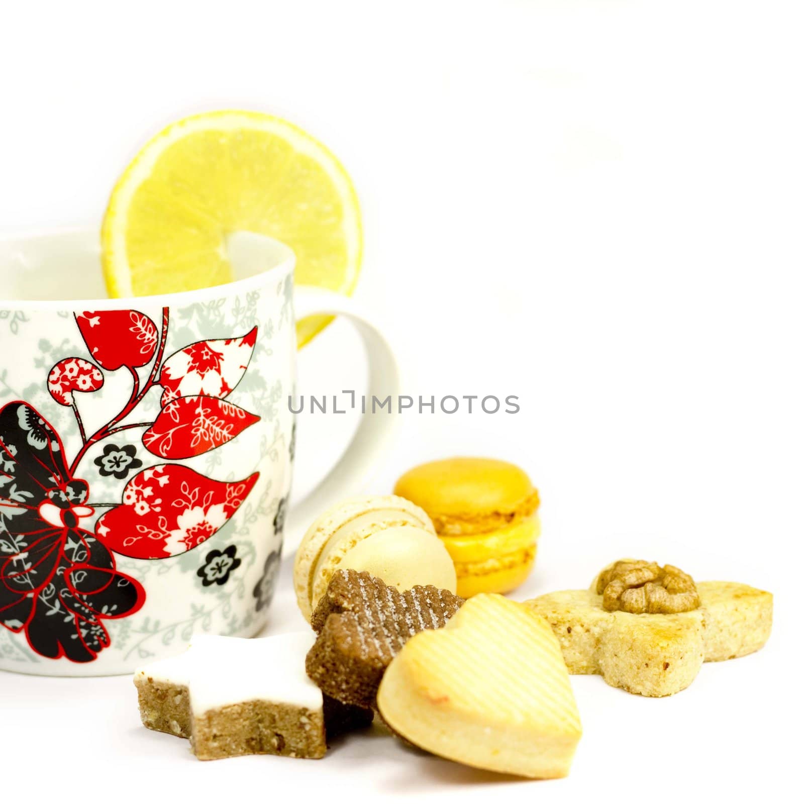 Cookies and mug on a white background by Kristina_Usoltseva