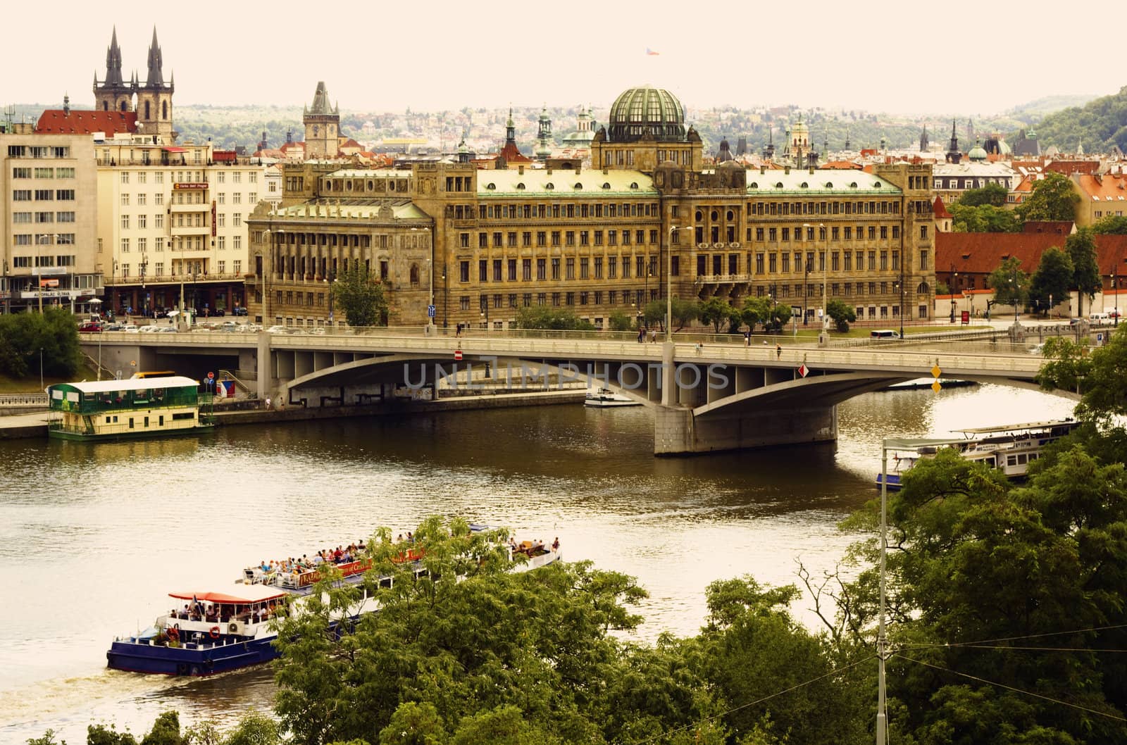 View of an Old town of Prague and the Vltava River. Czech Republic