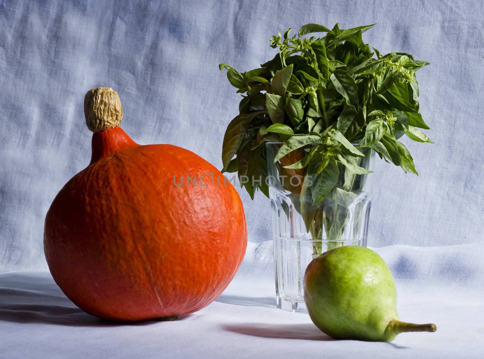 Still life of pumpkin, basil, pear by Kristina_Usoltseva