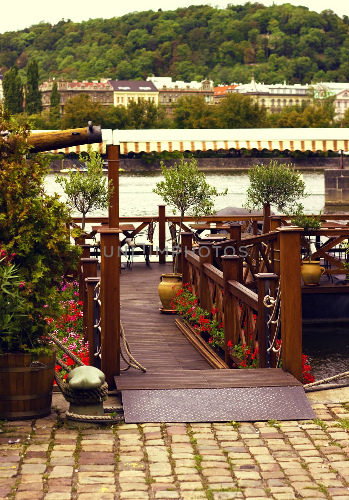 View of a small restaurant in Prague. Czech Republic