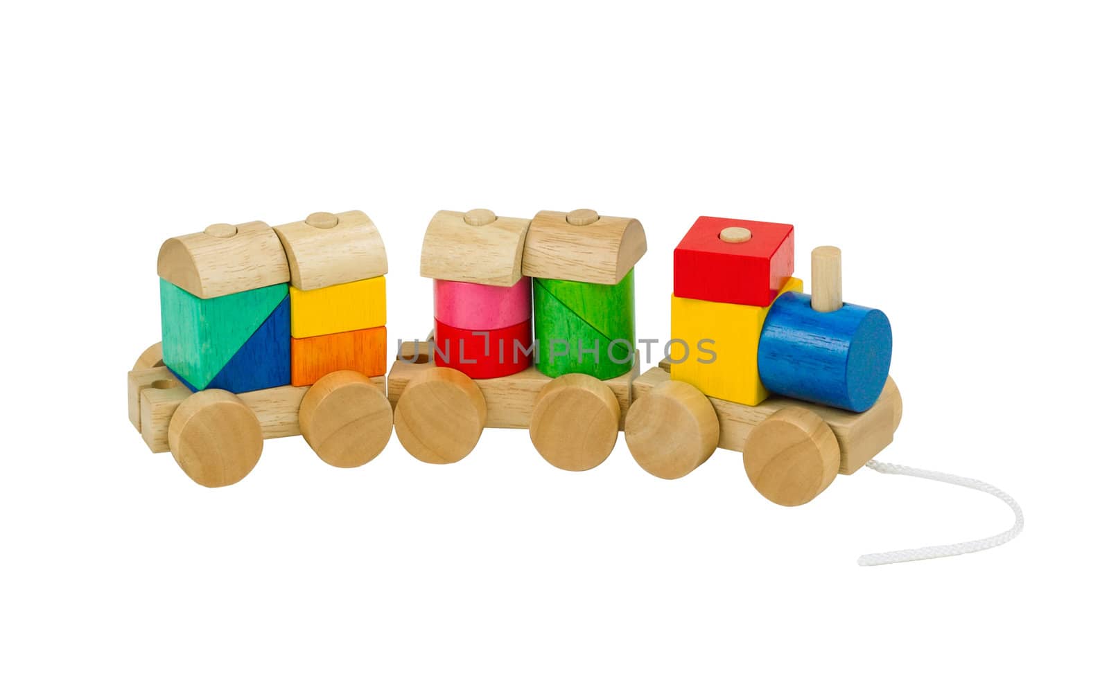 colorful wooden toy train for children isolated 