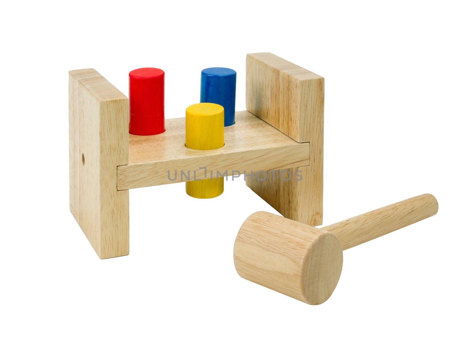 Wooden xylophone toy with hammer isolated by john_kasawa