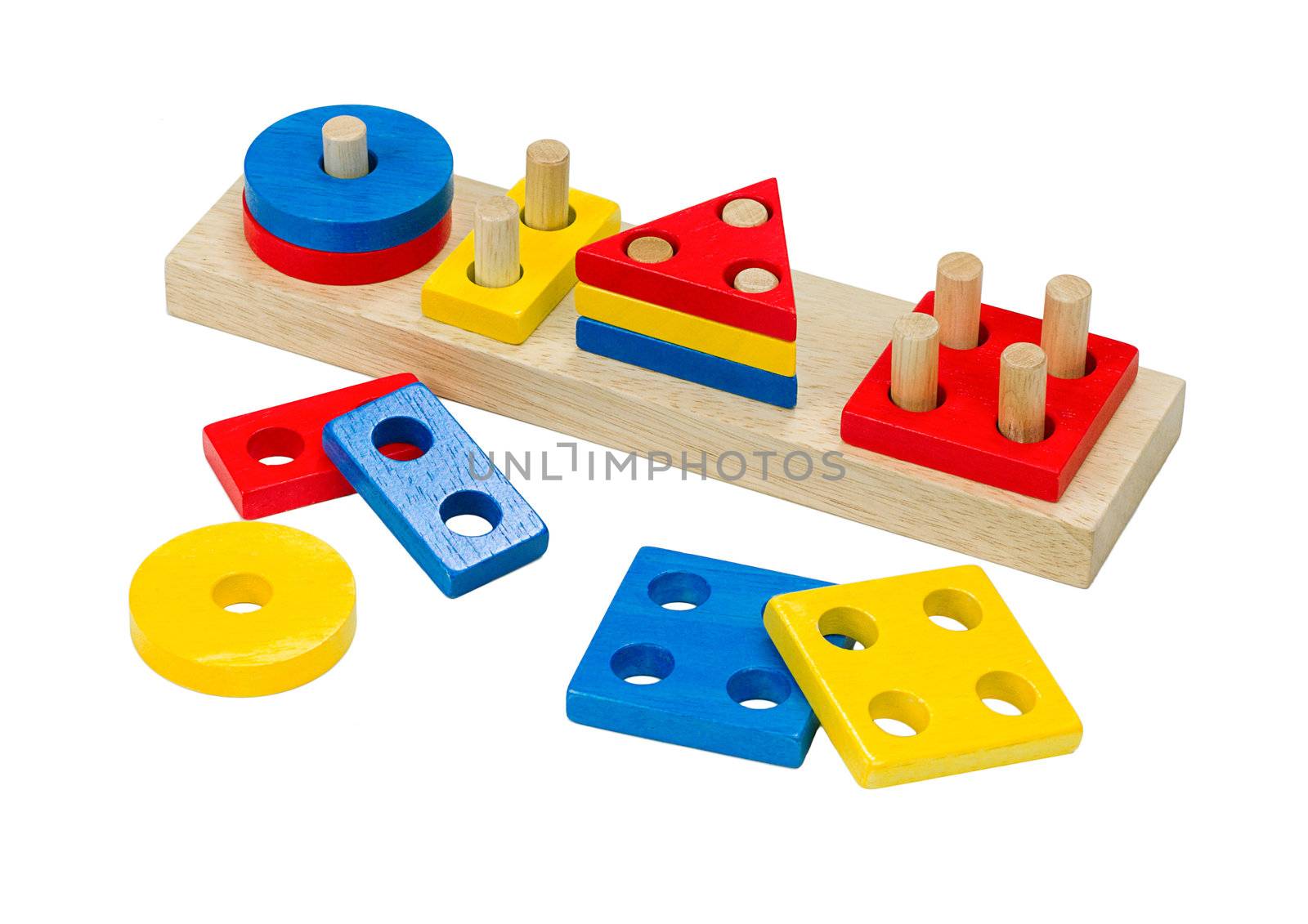 Colorful domino wooden toys isolated on white 