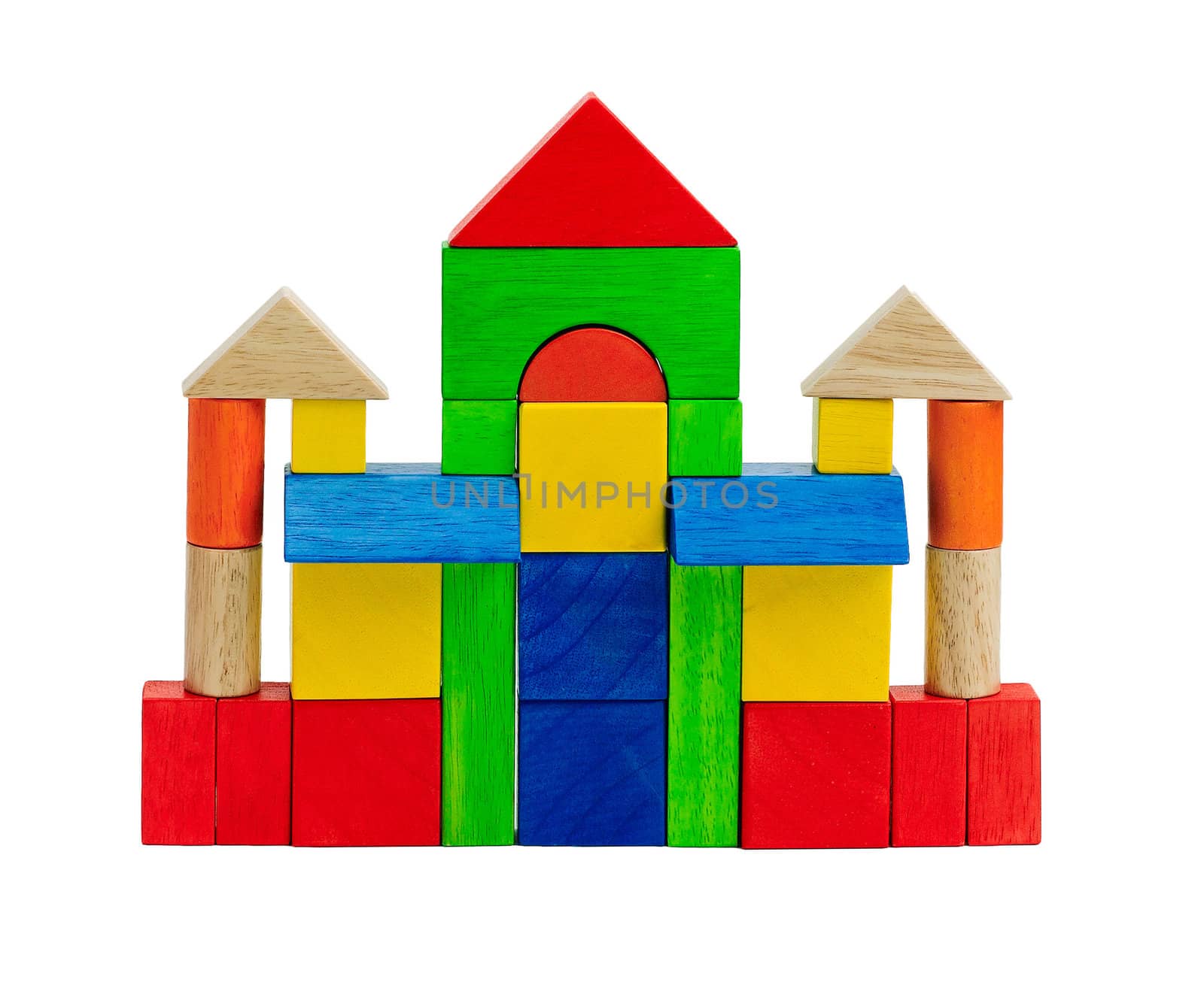 Colorful toy bricks children enjoy to build a castle or tower by john_kasawa