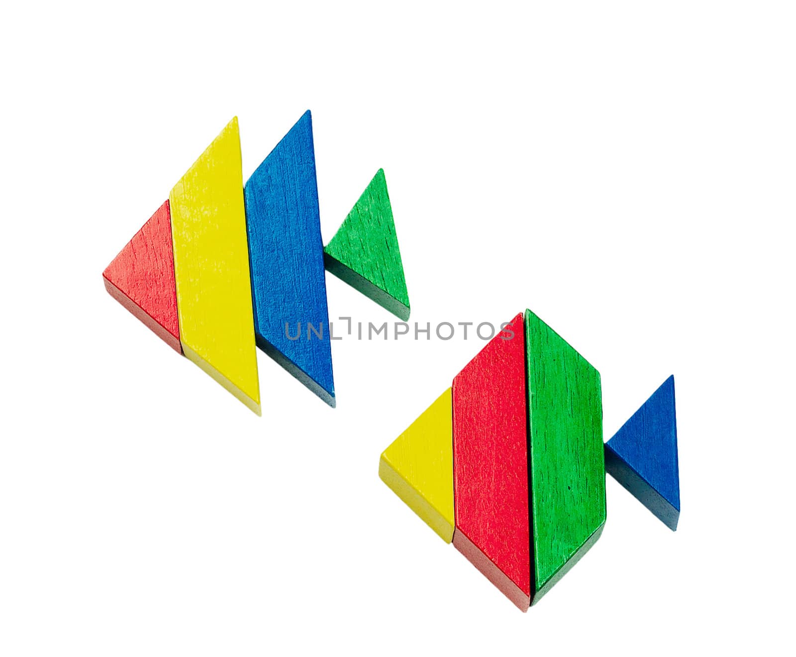 Toy fishes creates from colorful wooden toy blocks  by john_kasawa