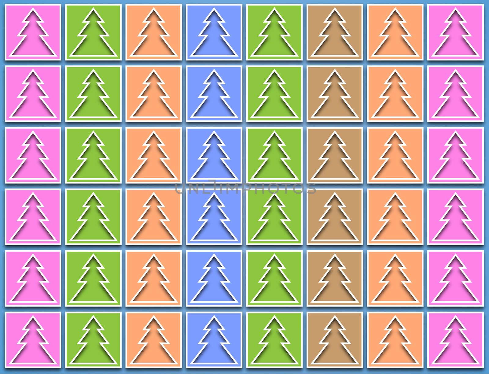 Christmas trees pastel icons arranged vertically on a blue background