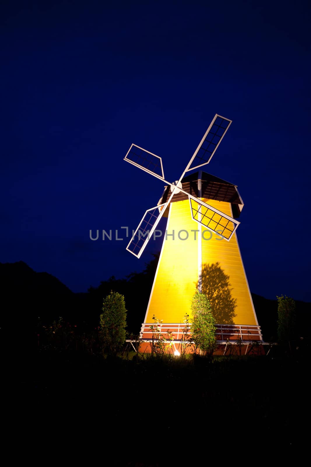 Windmill at night in Pai Maehongson ,Thailand