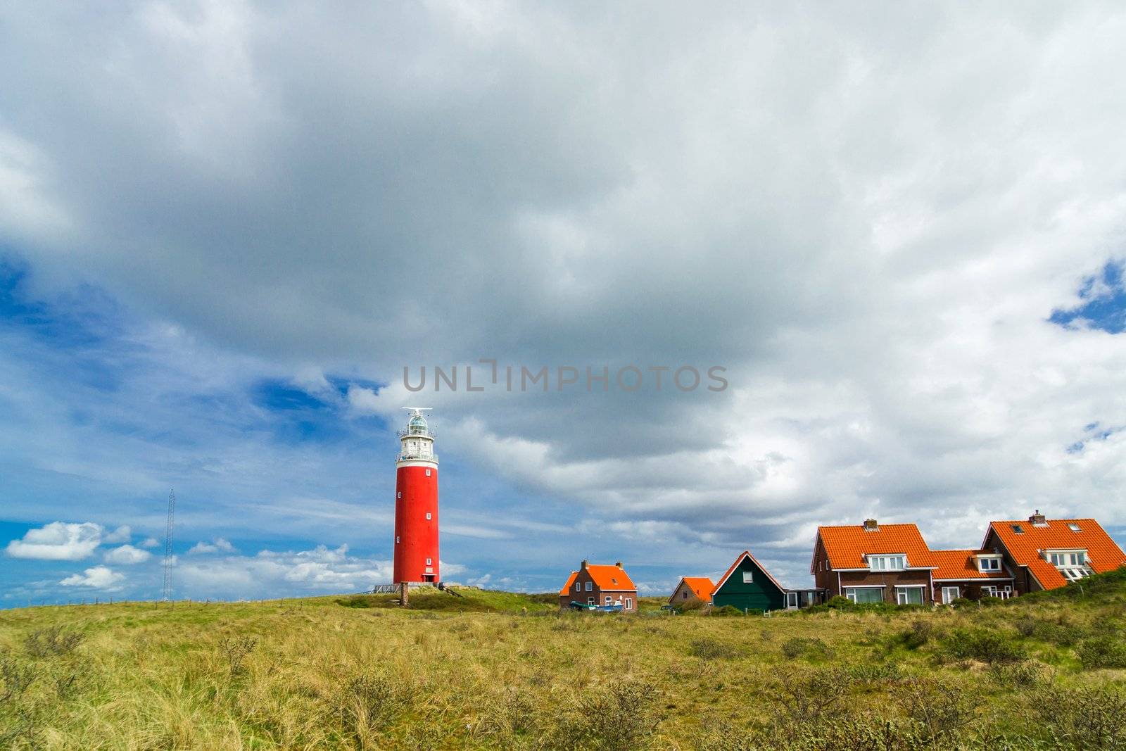 Beautiful red Lighthouse, island Texsel, Netherlands.