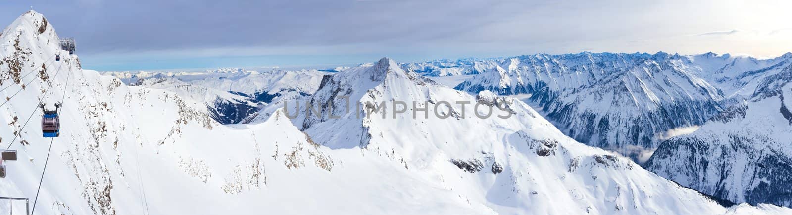 Winter landscape - Panorama of the ski resort Zillertal Hintertuxer Glacier, Tirol, Austria