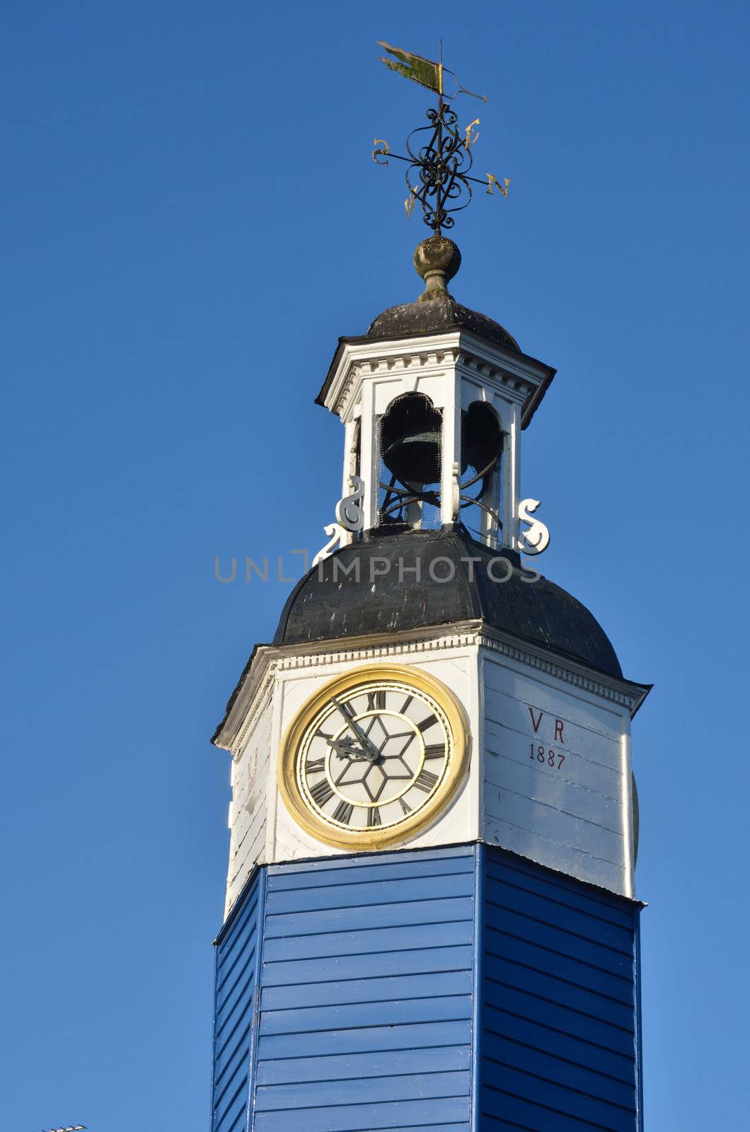 Blue wooden town clock