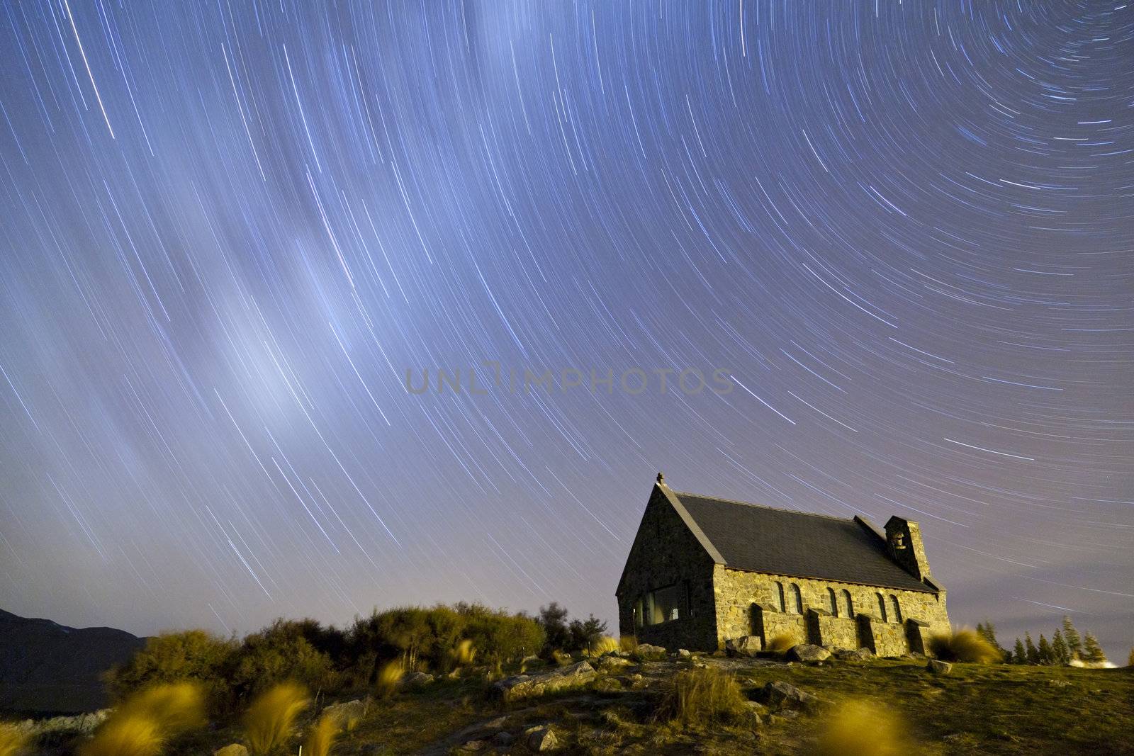 Startrail over The Church of the Good Shepherd, Lake Tekapo, New Zealand.