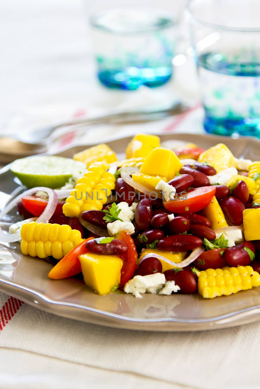 Beans with  Mango and Feta cheese salad by vanillaechoes
