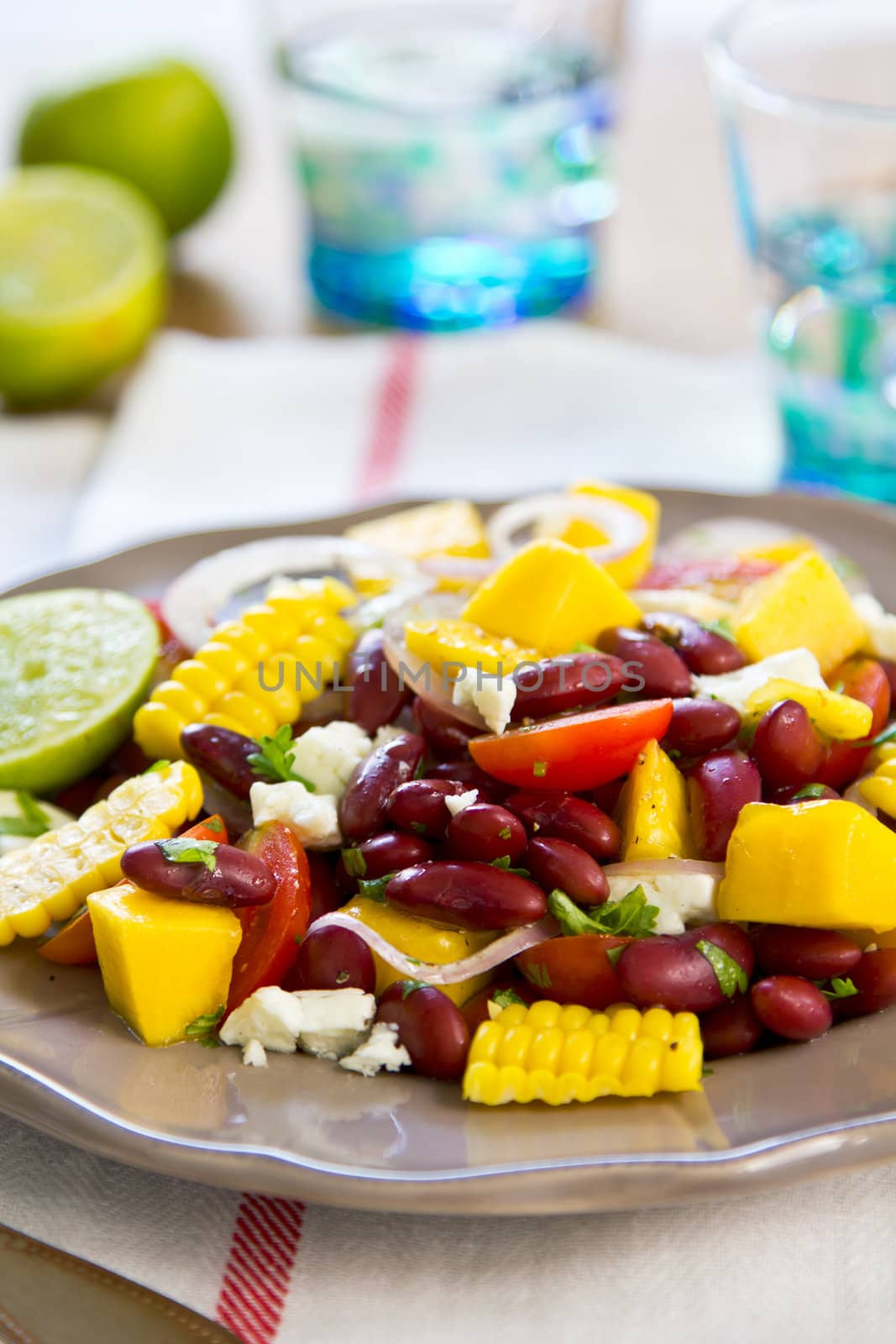 Kidney Beans with  Mango,Sweetcorn and Feta cheese salad