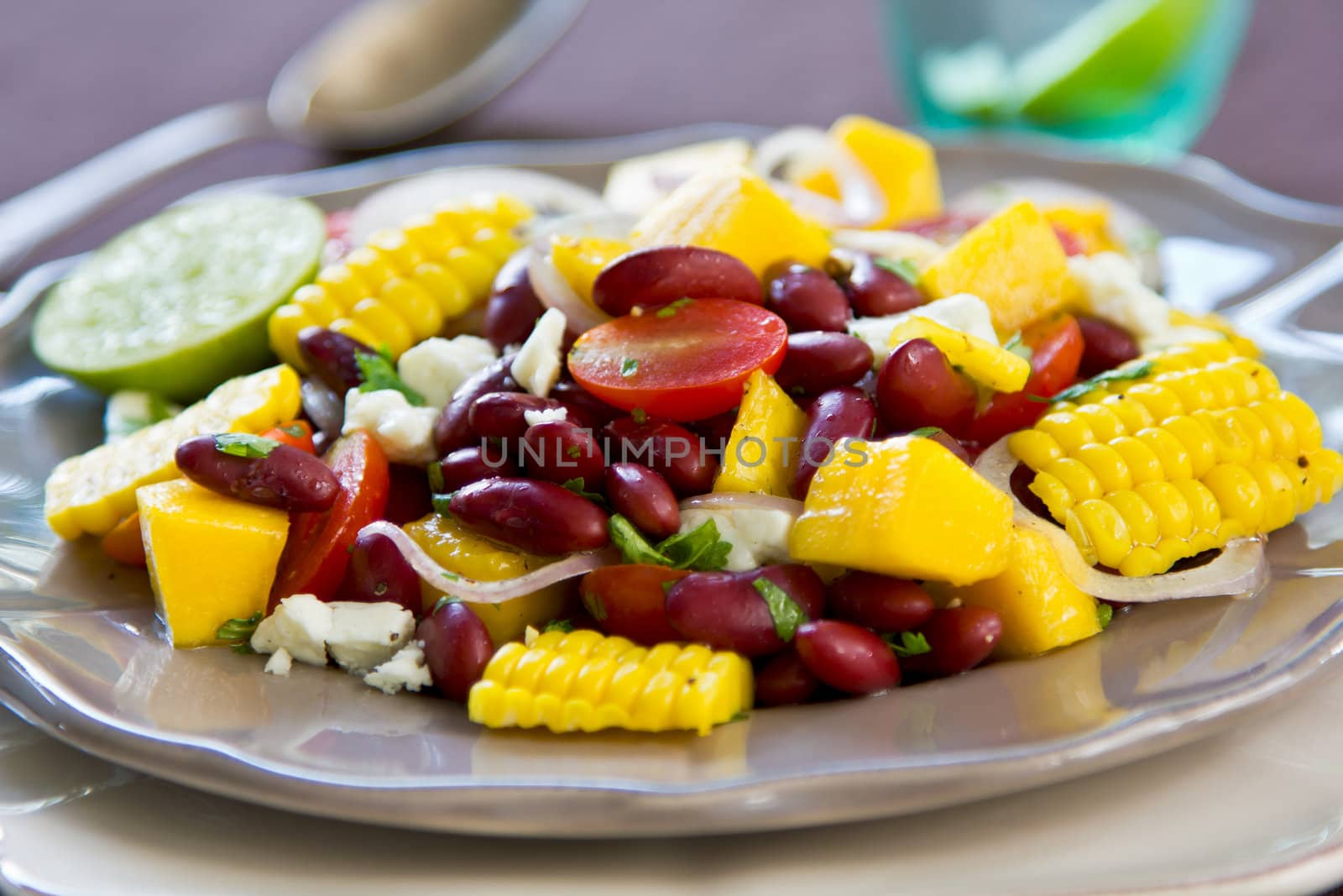 Beans with  Mango and Feta cheese salad by vanillaechoes