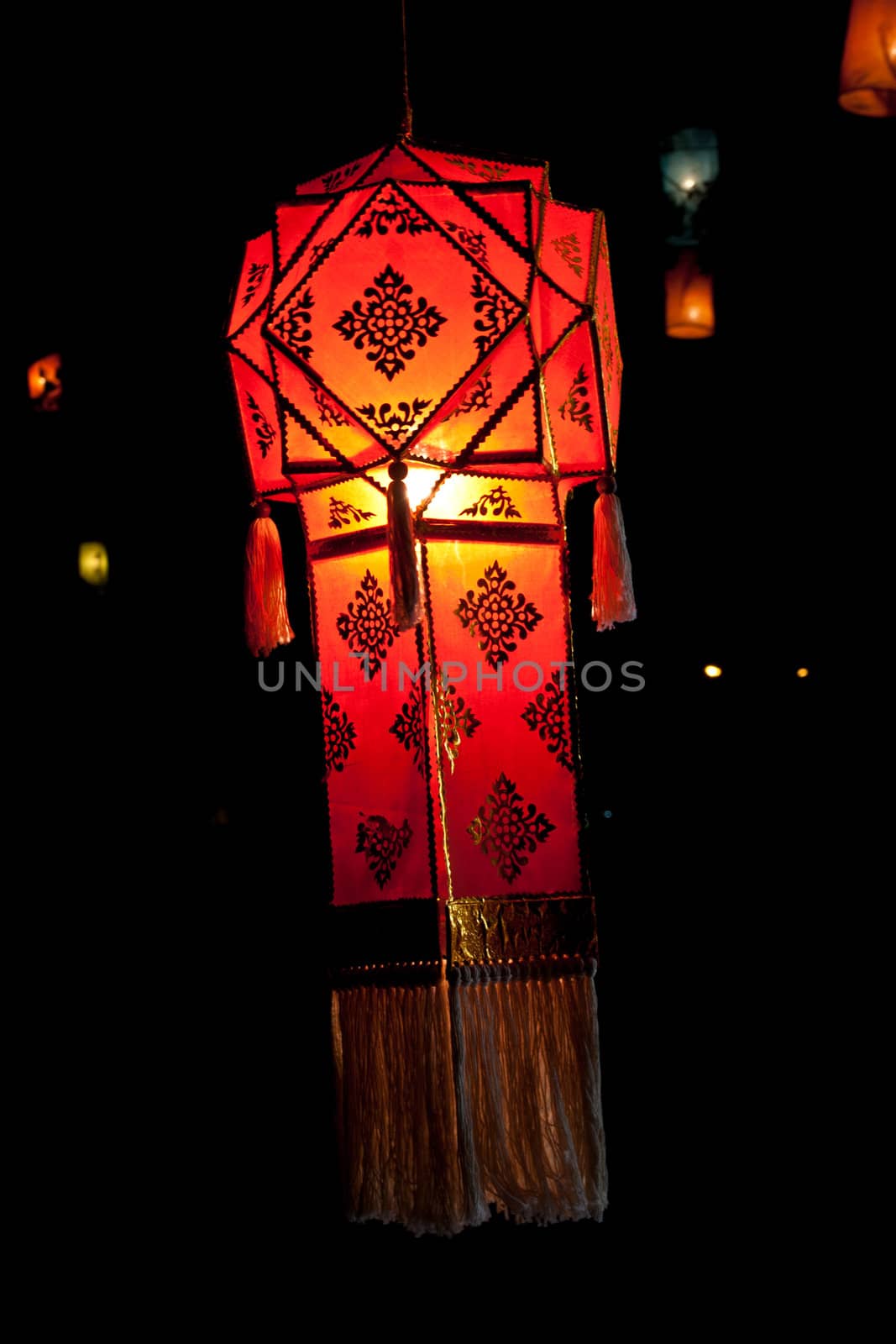 Colorful paper lanterns, Exciting festival, on the night.