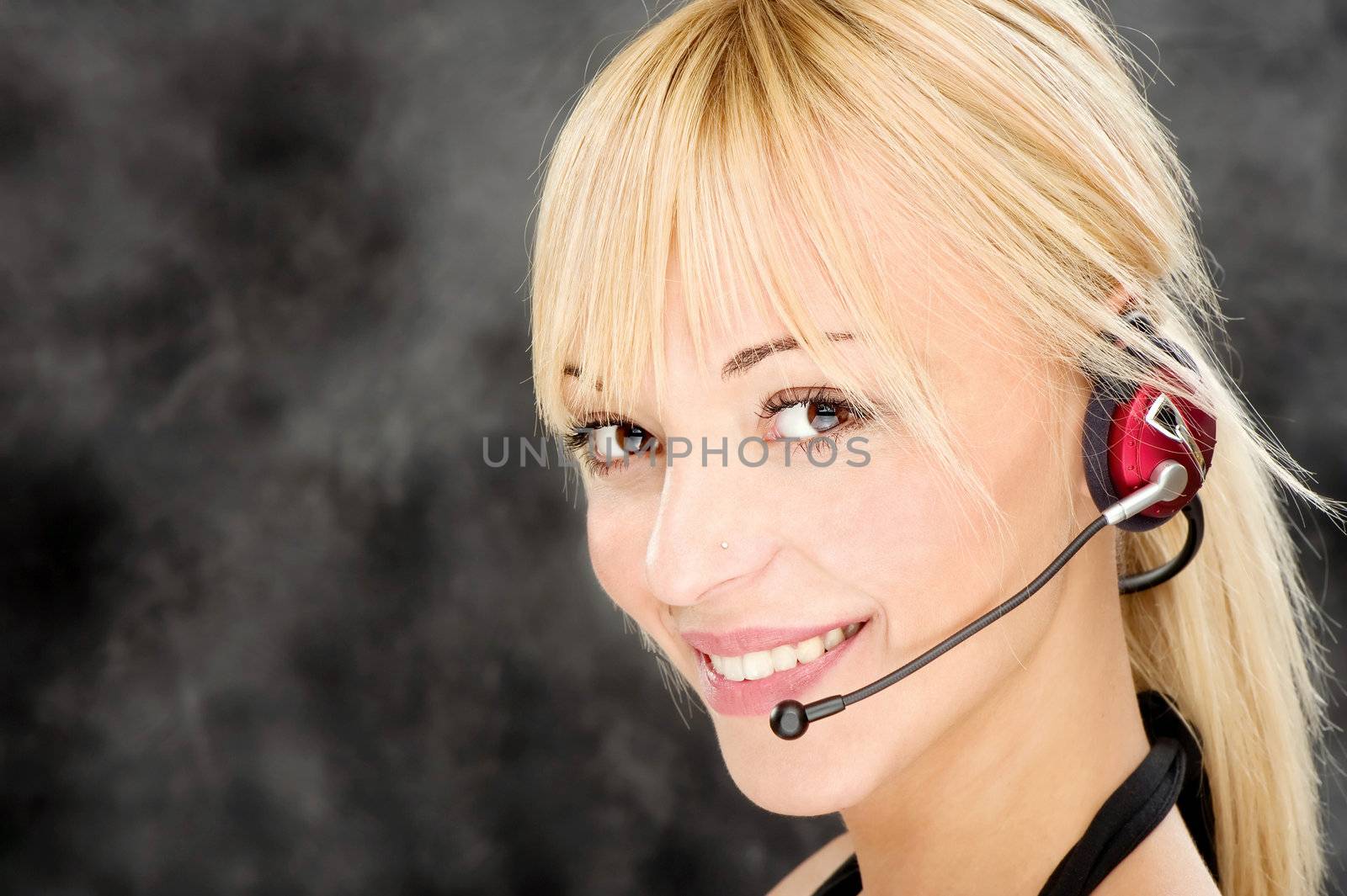 Blond woman as a telephone operator
