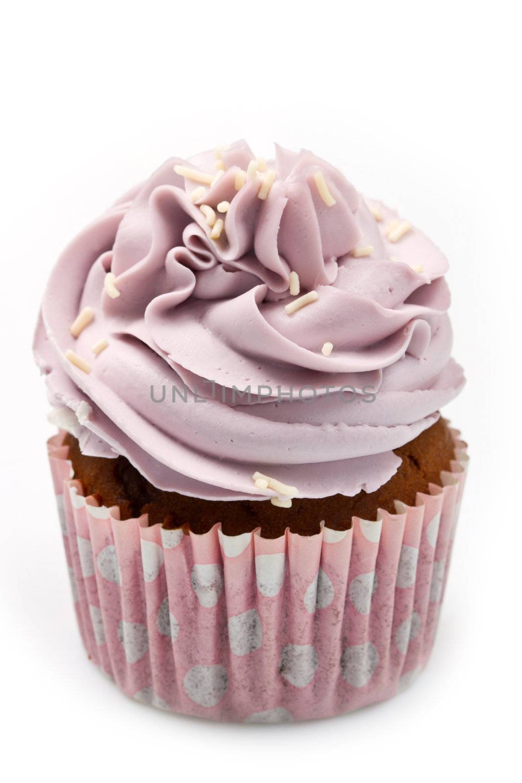 Vanilla cupcakes, decorated with lavender-coloured butter cream  by lsantilli