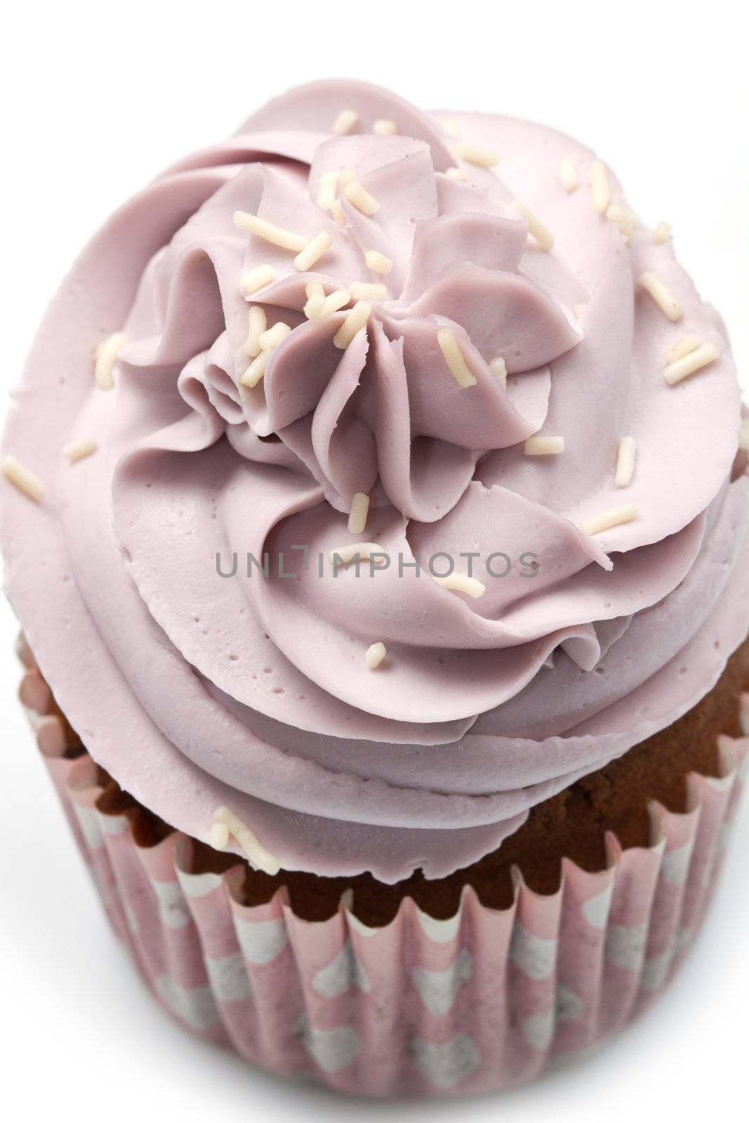 Vanilla cupcakes, decorated with lavender-coloured butter cream  by lsantilli