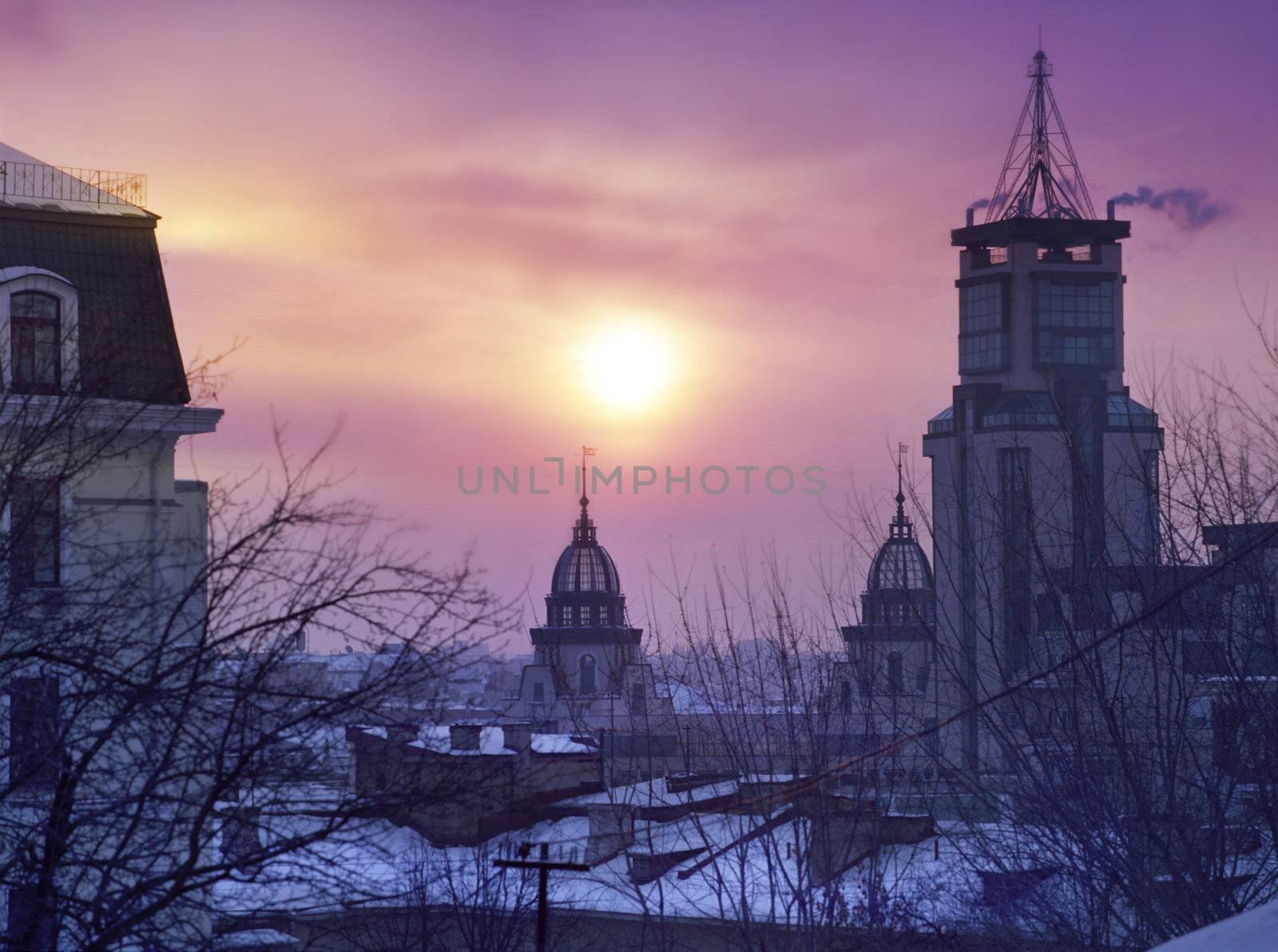 Night Kiev city of Ukraine in the winter