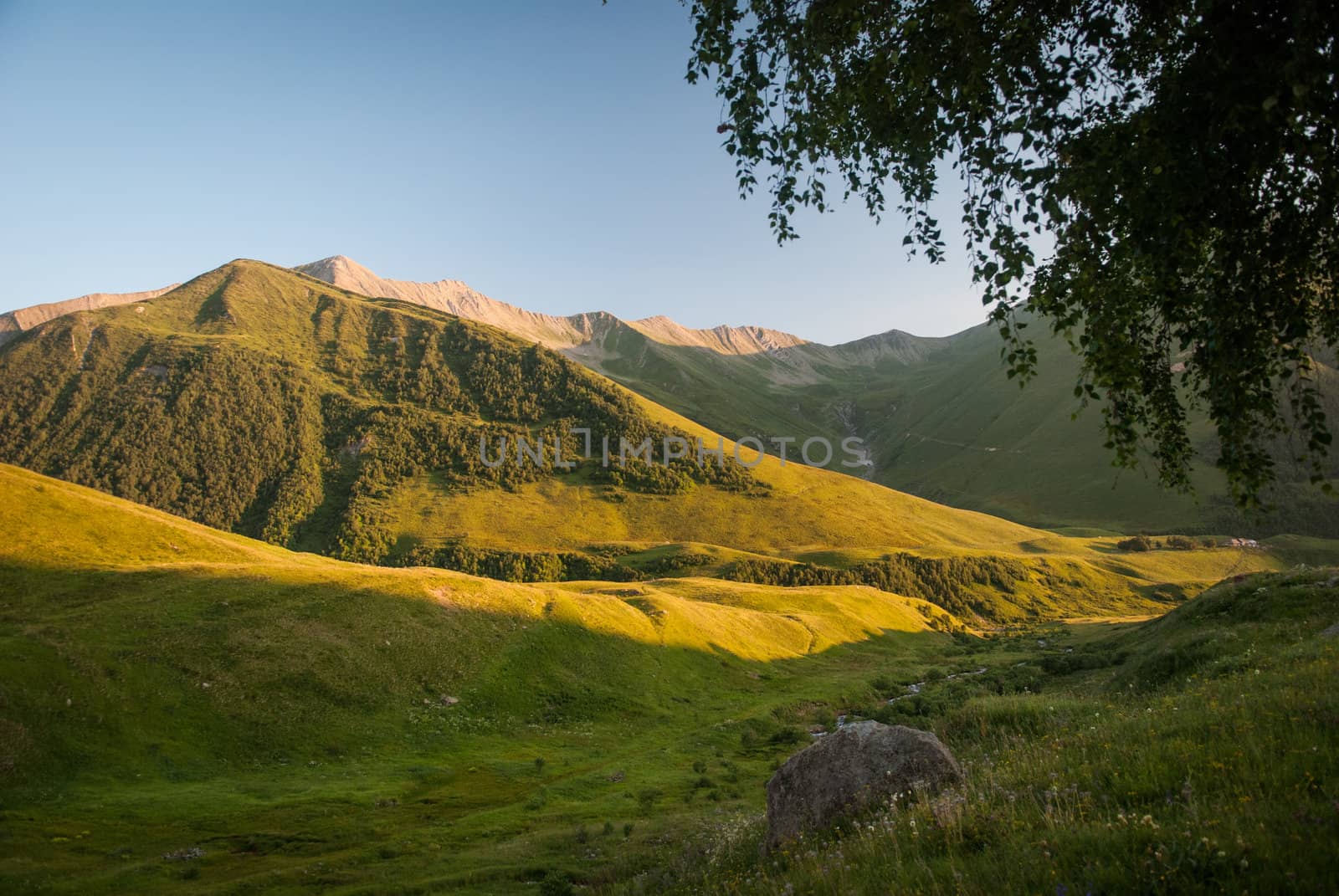 Caucasian Mountains in South Ossetia at the sunset