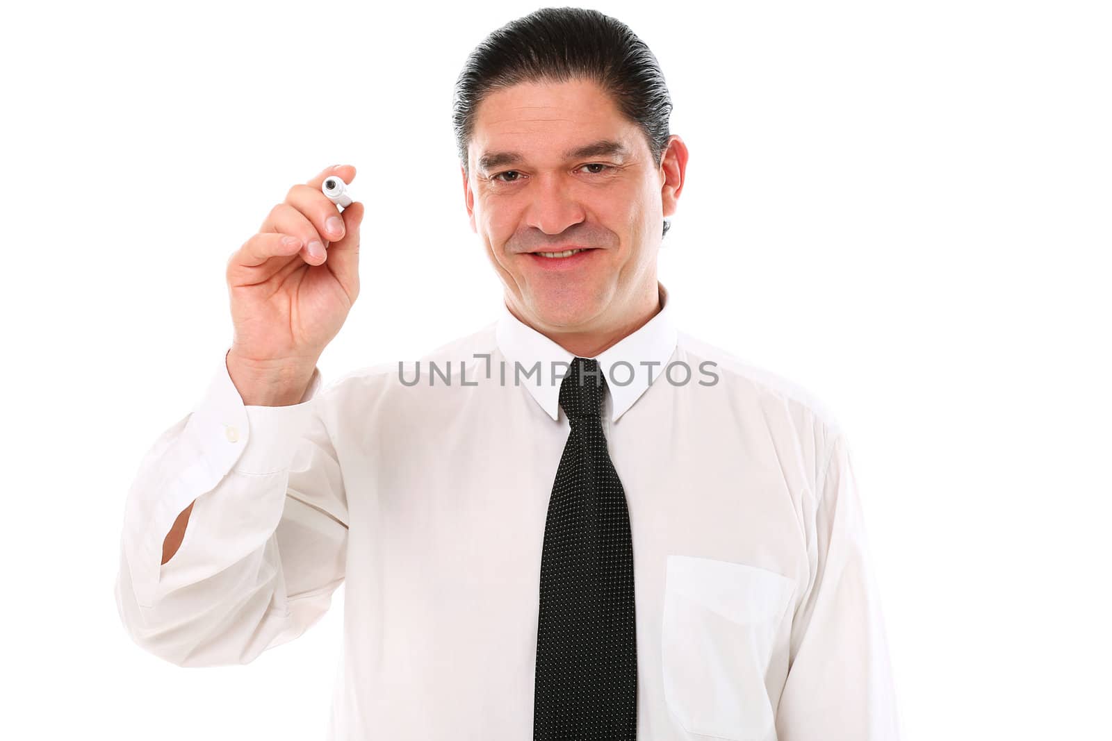 Mid aged businessman holding marker in his hand