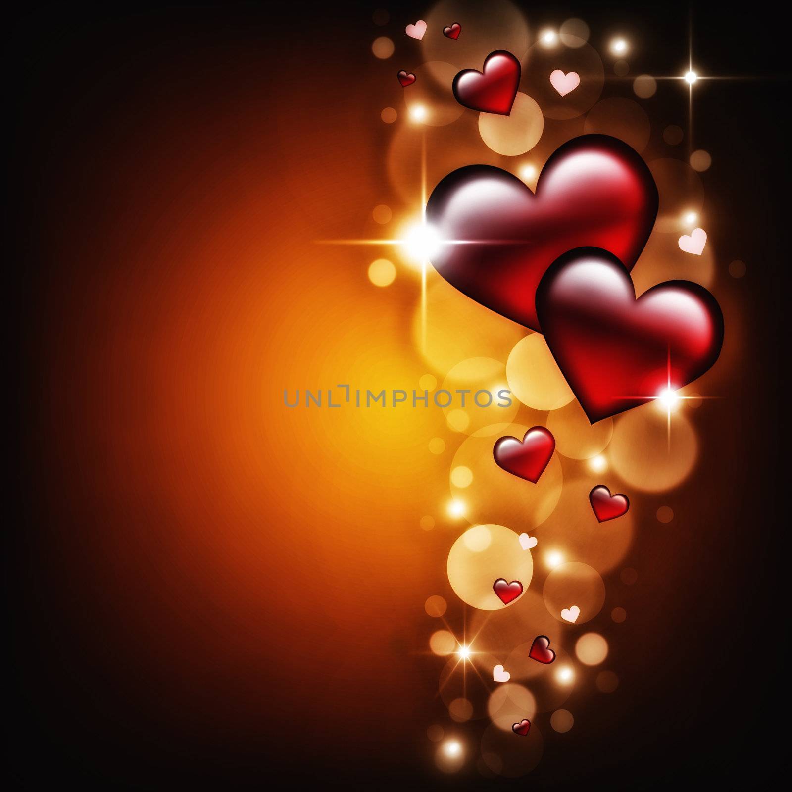 Valentin`s Day Card with red Hearts on dark background
