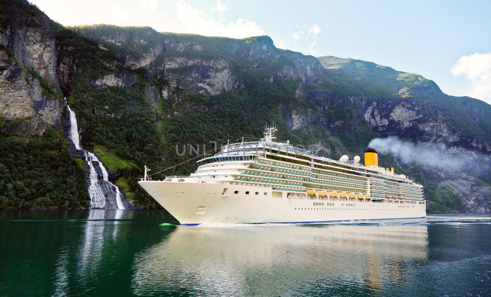 Cruise liner in the Geiranger fjord listed as a UNESCO World Heritage Site