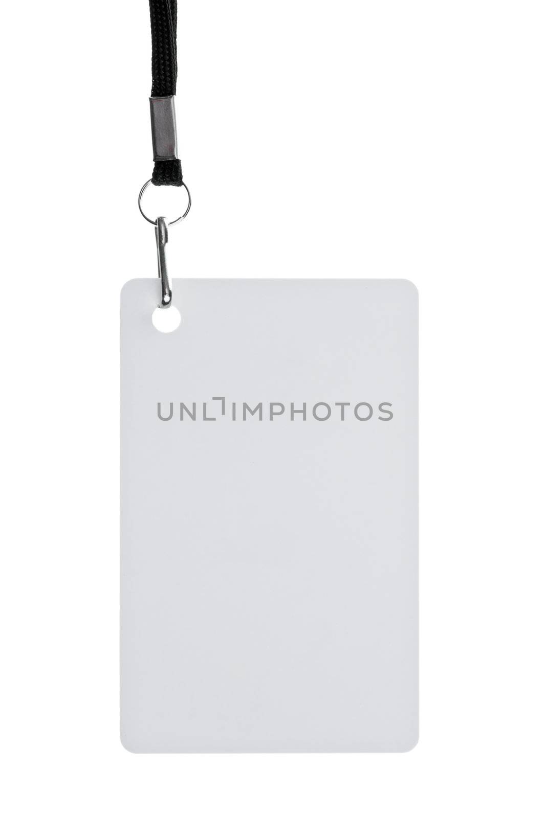 Blank badge with black strap on white background
