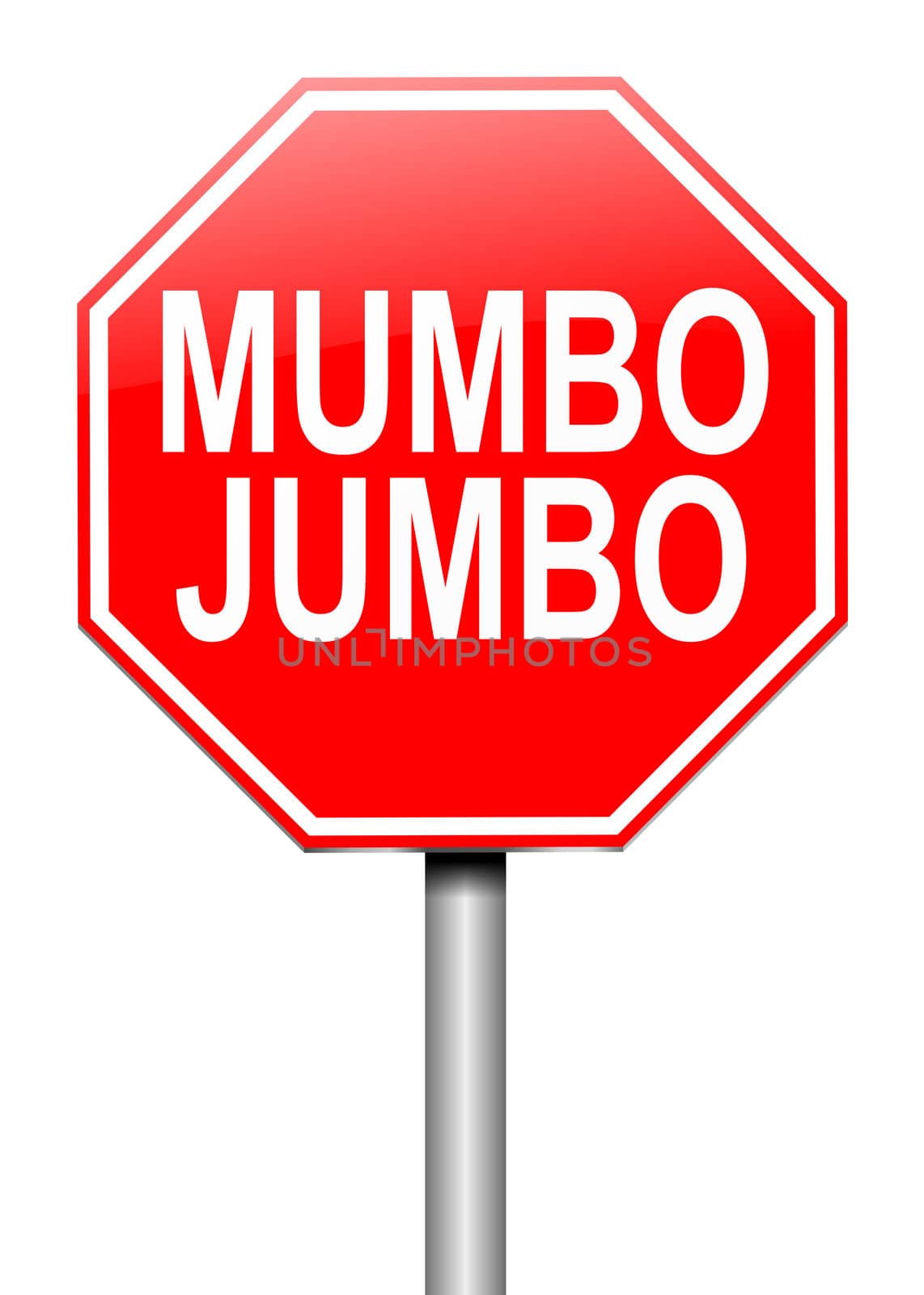 Illustration depicting a roadsign with a mumbo jumbo concept. White background.