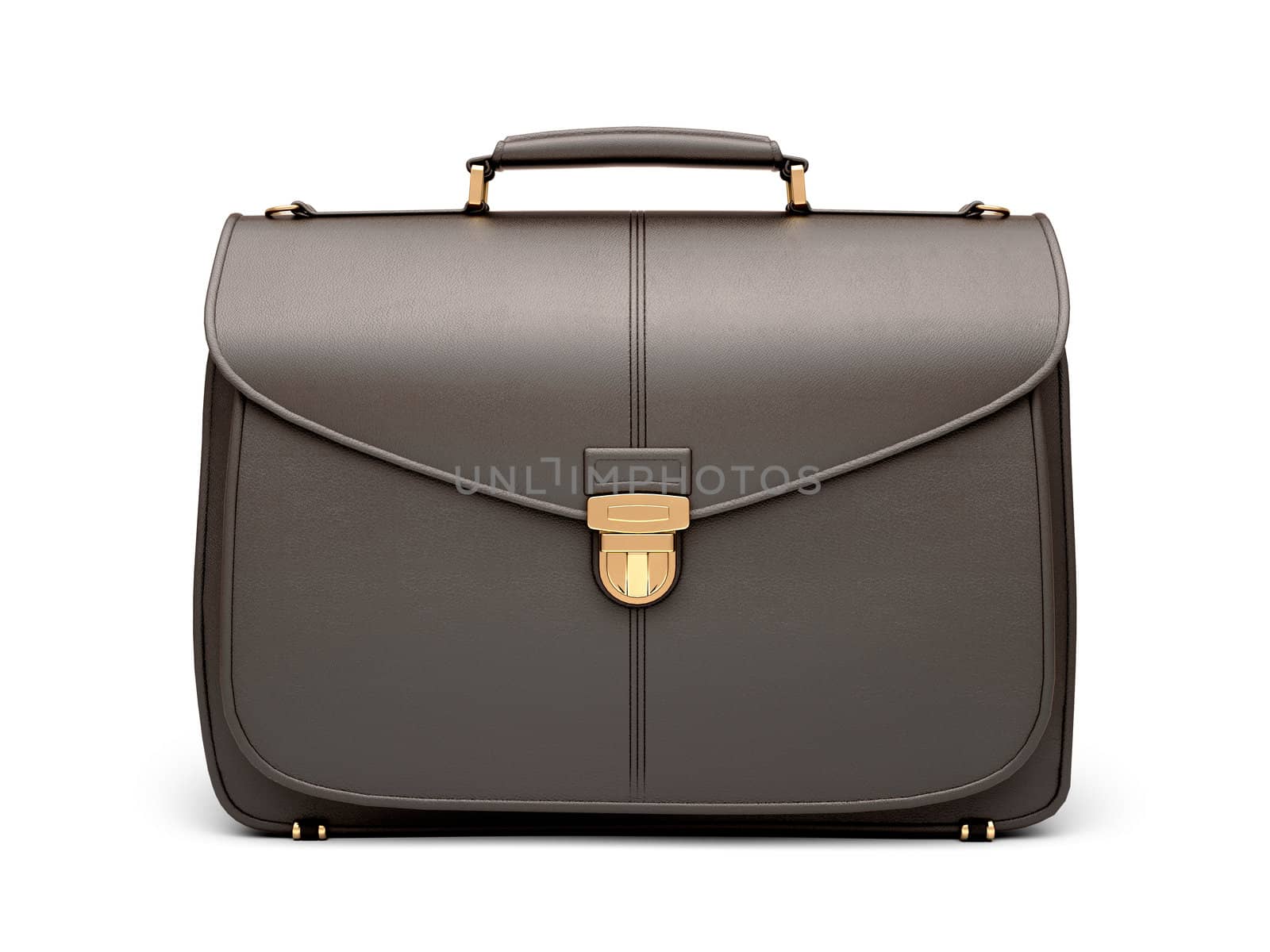 Black business briefcase isolated on white background. Material - skin. Front view