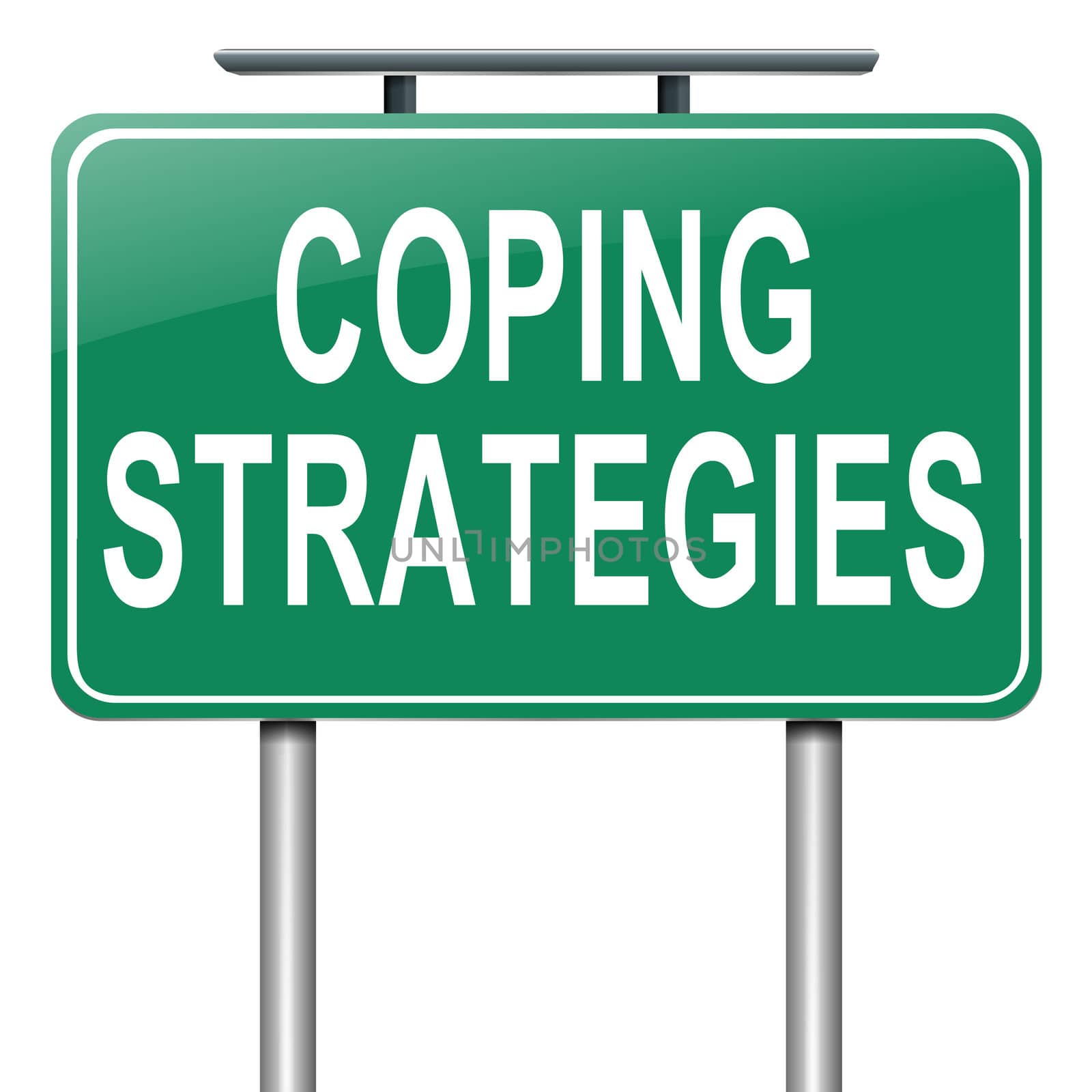 Illustration depicting a roadsign with a coping strategies concept. White background.