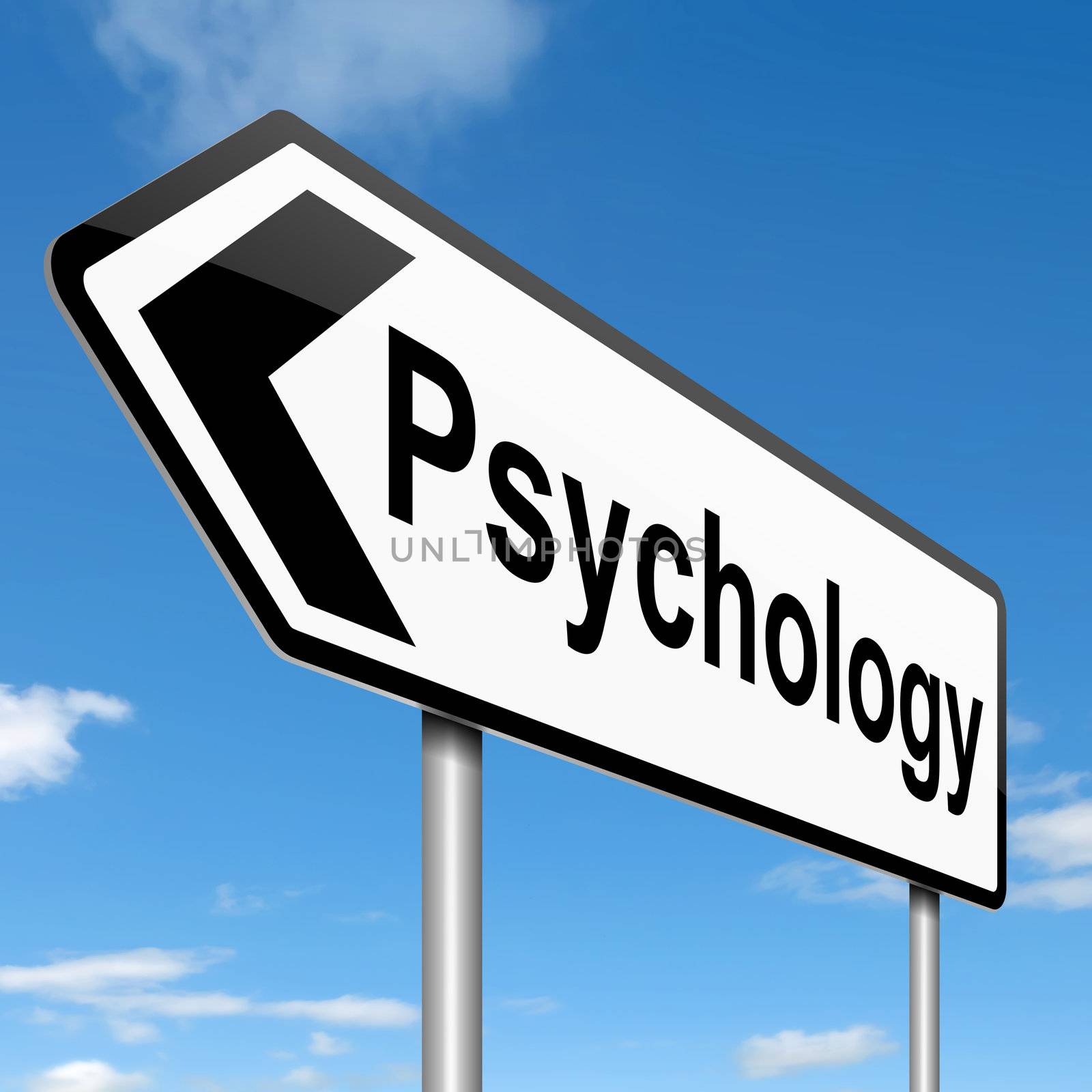 Illustration depicting a roadsign with a psychology concept. Sky background.