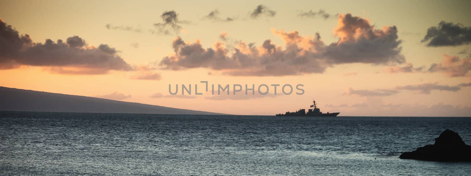 Us Navy Ship at Sunset by cvalle