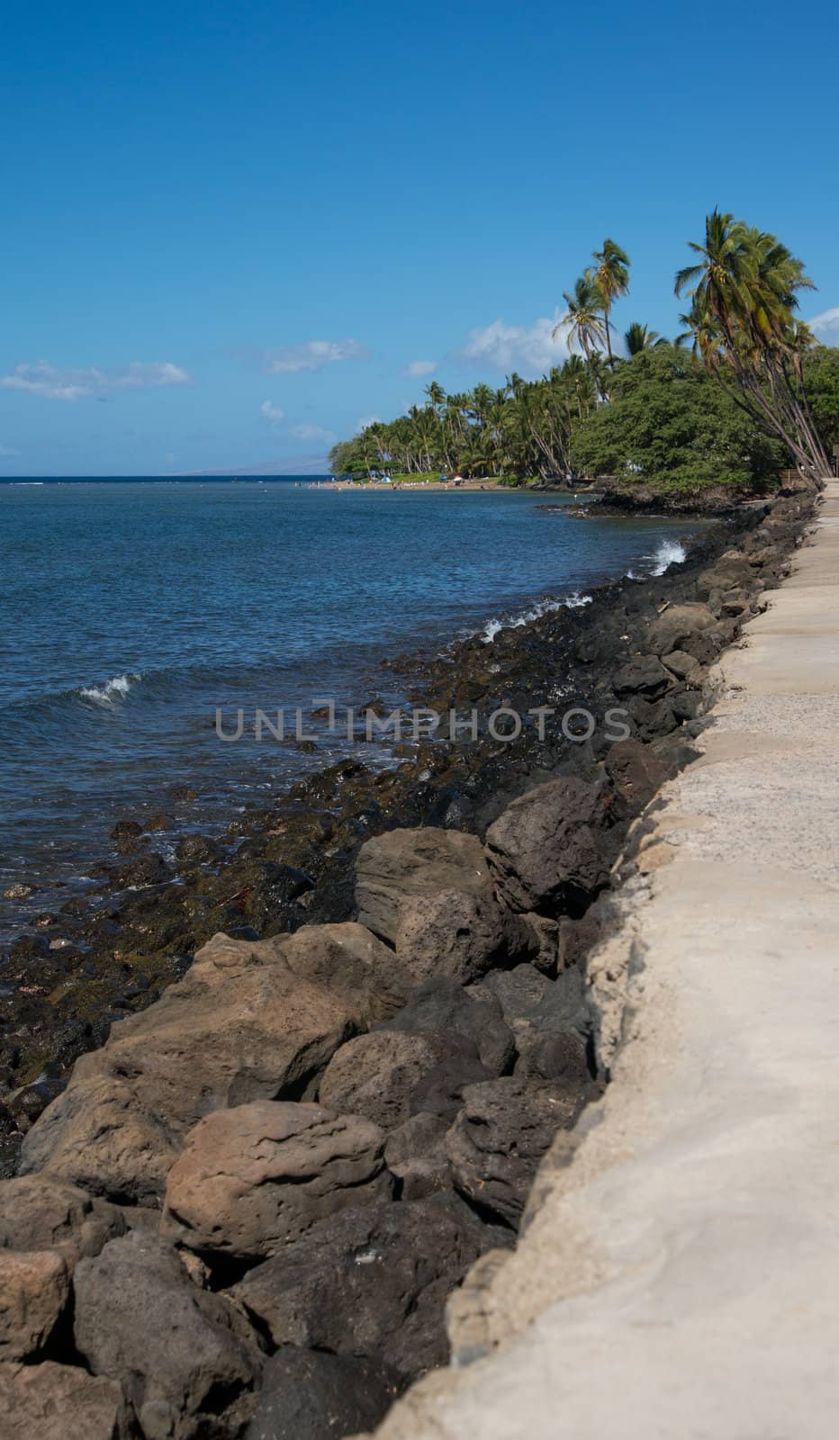 Rocky coastline in downtown Lahaina. Maui, Hawaii