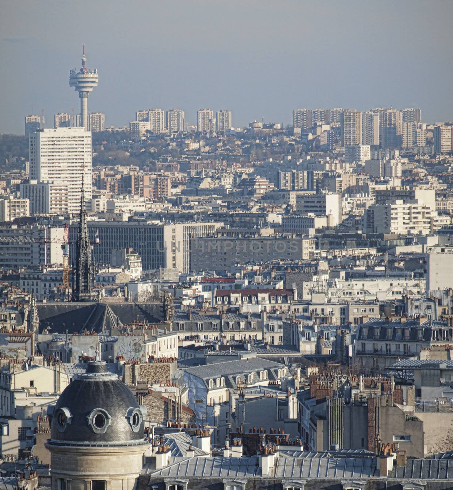 Paris city aerial view from the Sacre Coeur Basilica in Montmartre