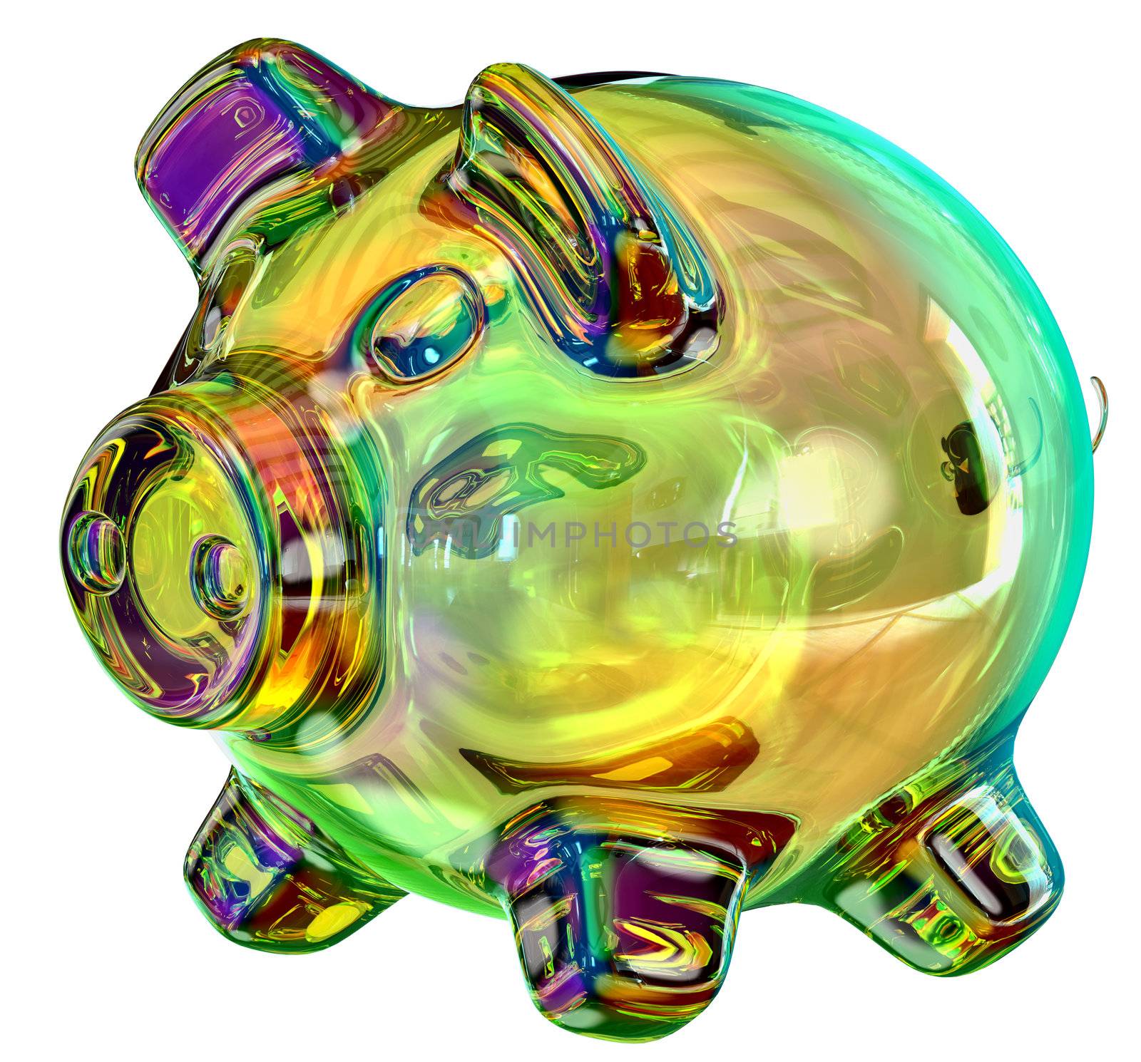money-box in the form of a colored glass piggy bank as a symbol of the accumulation