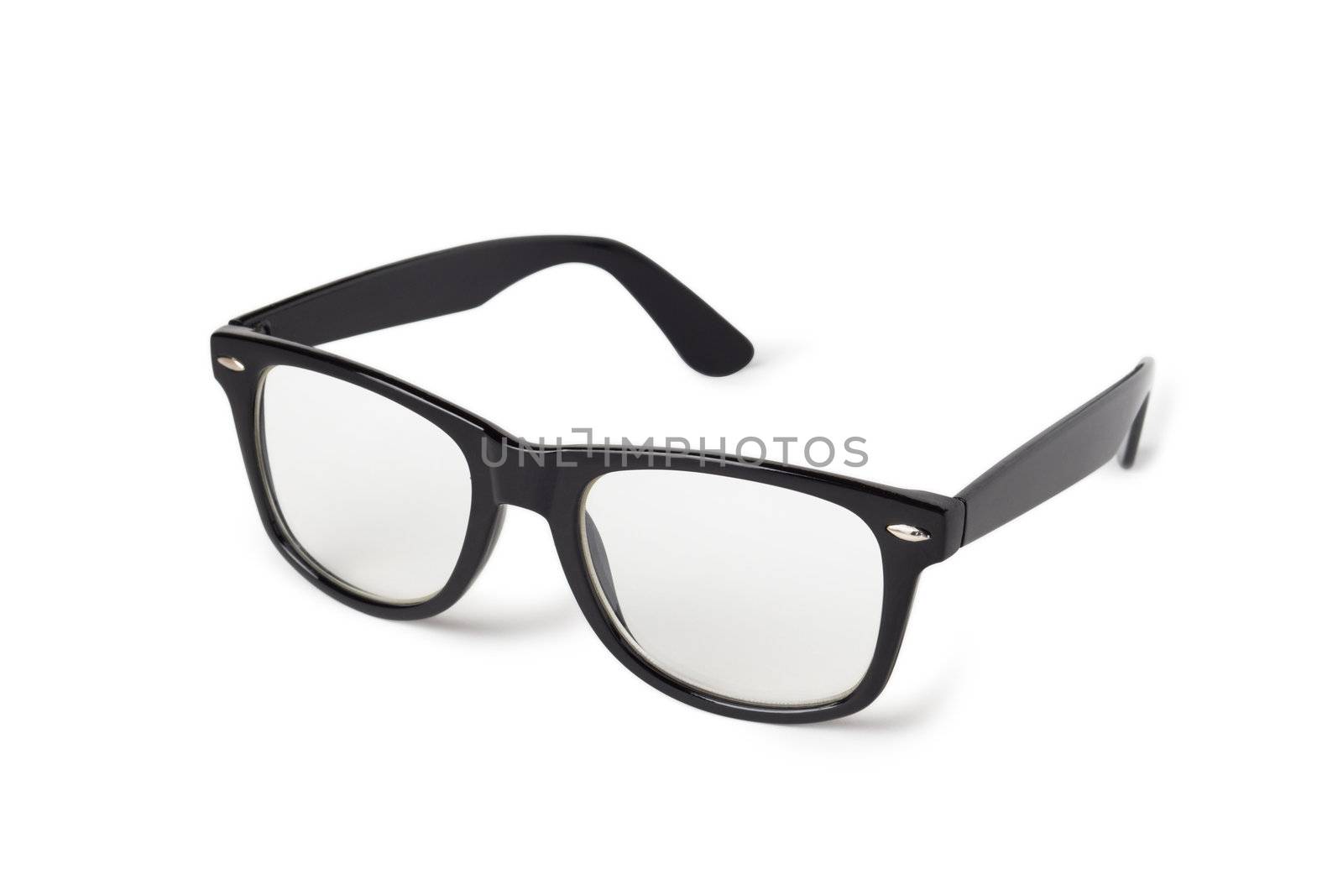 Photo of black nerd glasses isolated on white
