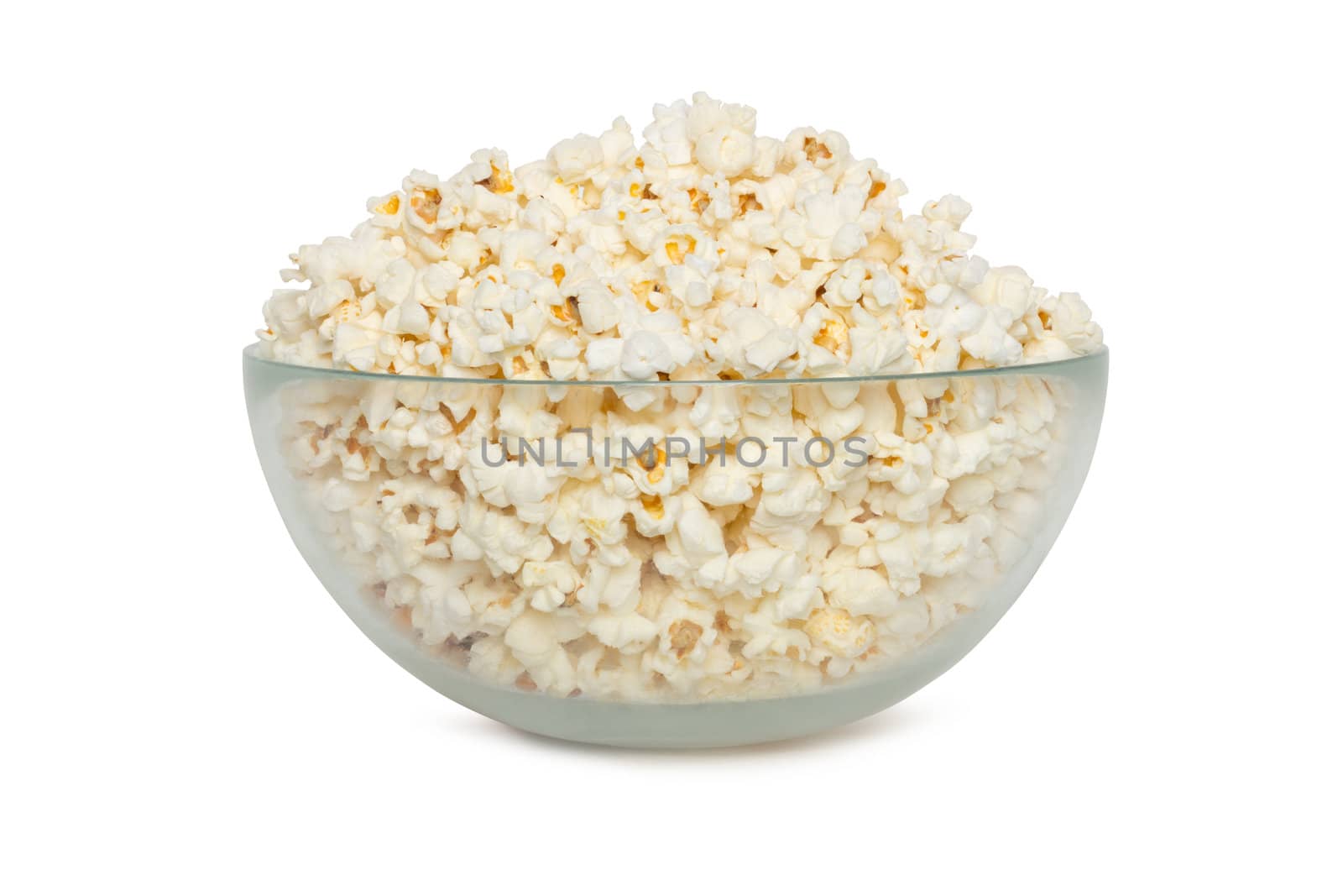Delicious popcorn in bowl over white background