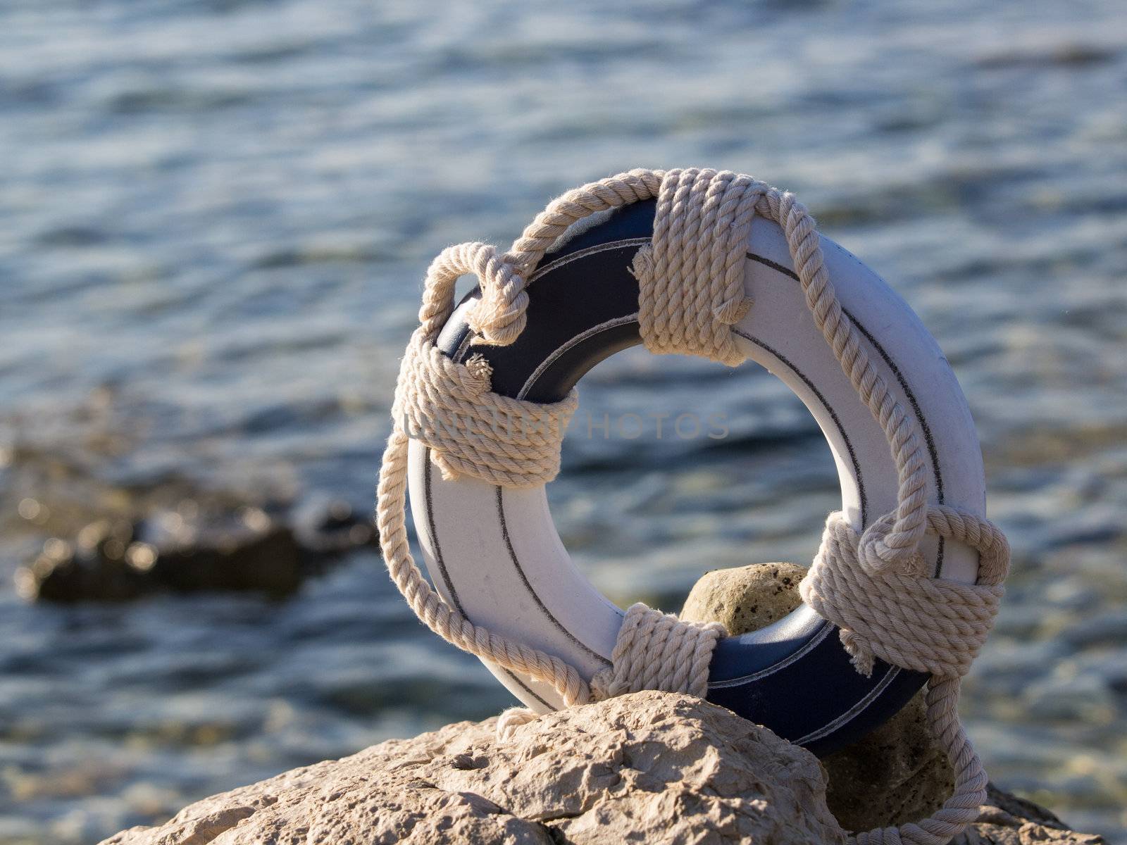 safe belt on the stone near the sea