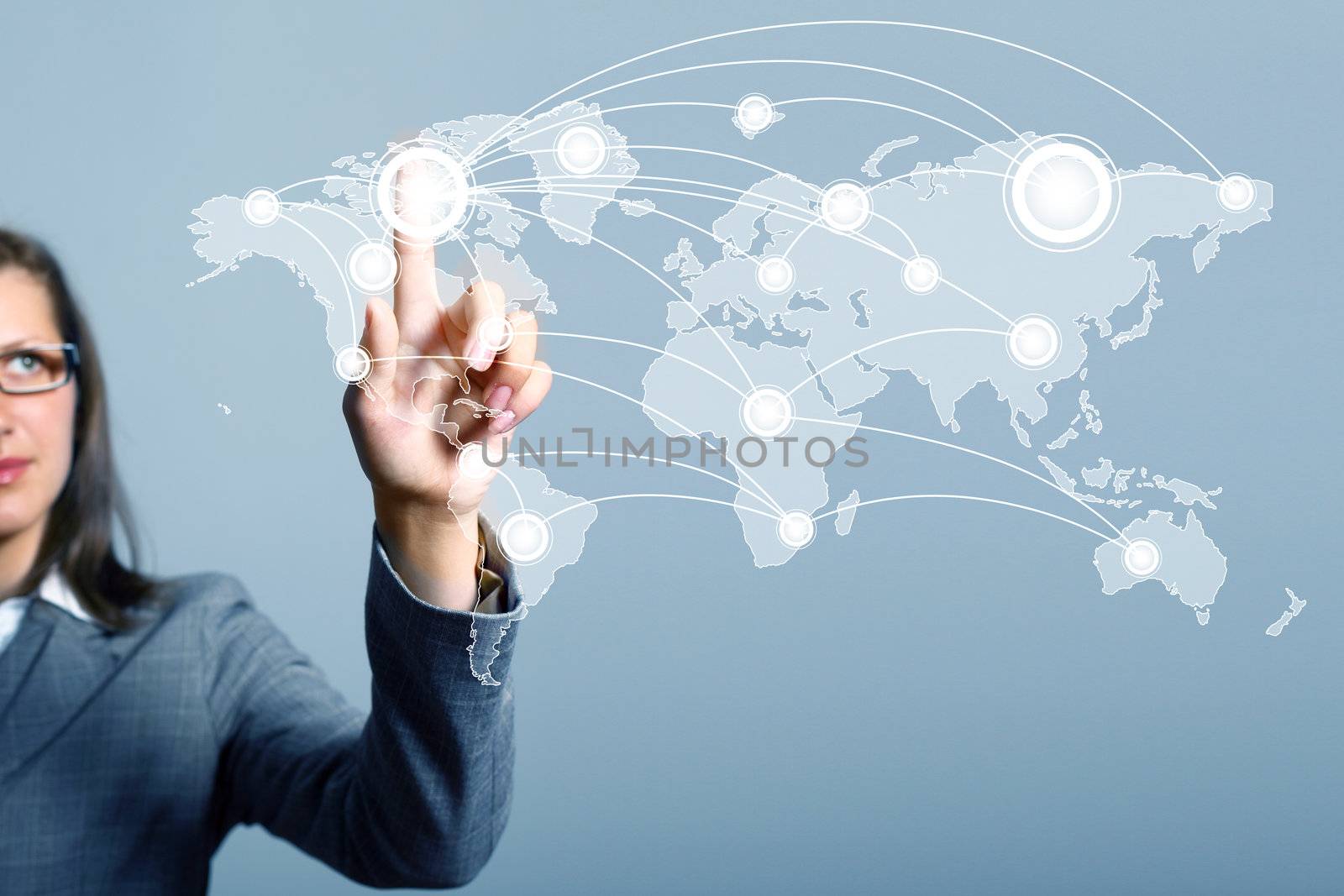Modern Business World, A businessman navigating virtual world map