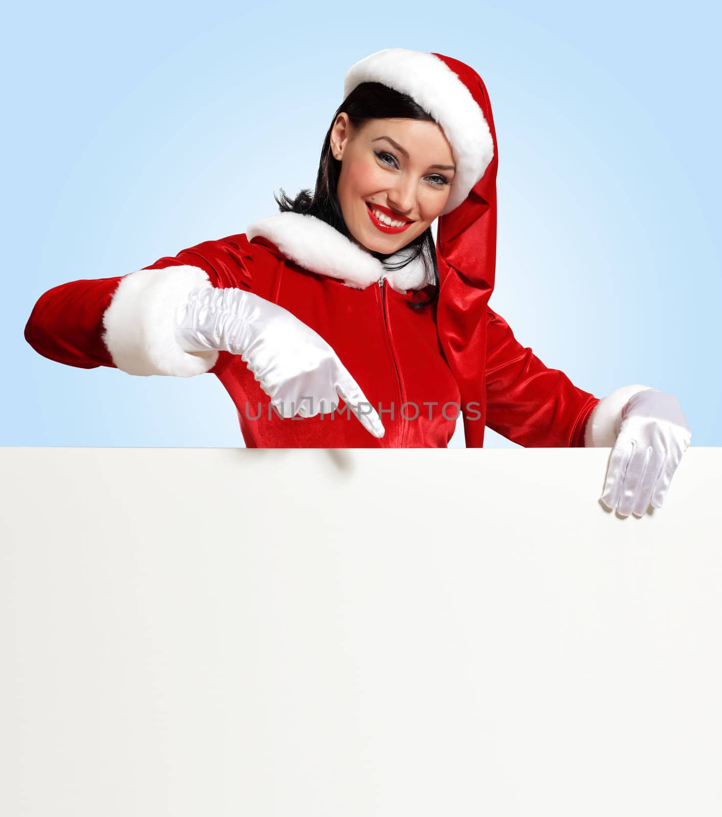 santa girl with a blank banner by sergey_nivens